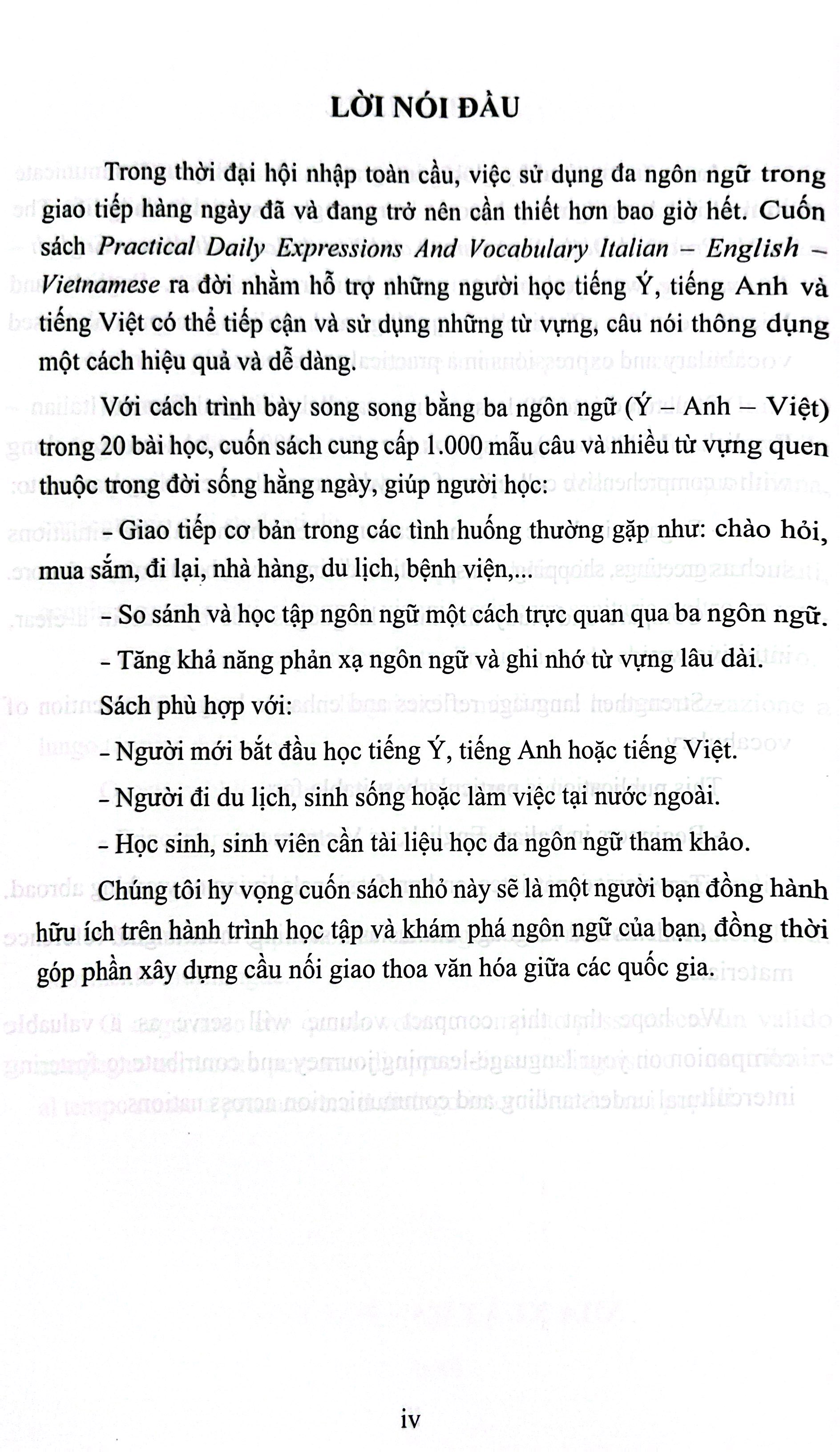 Practical Daily Expressions And Vocabulary Italian-English-Vietnamese - Từ Vựng Và Câu Giao Tiếp Thực Tiễn Hàng Ngày Ý-Anh-Việt - Ảnh 5