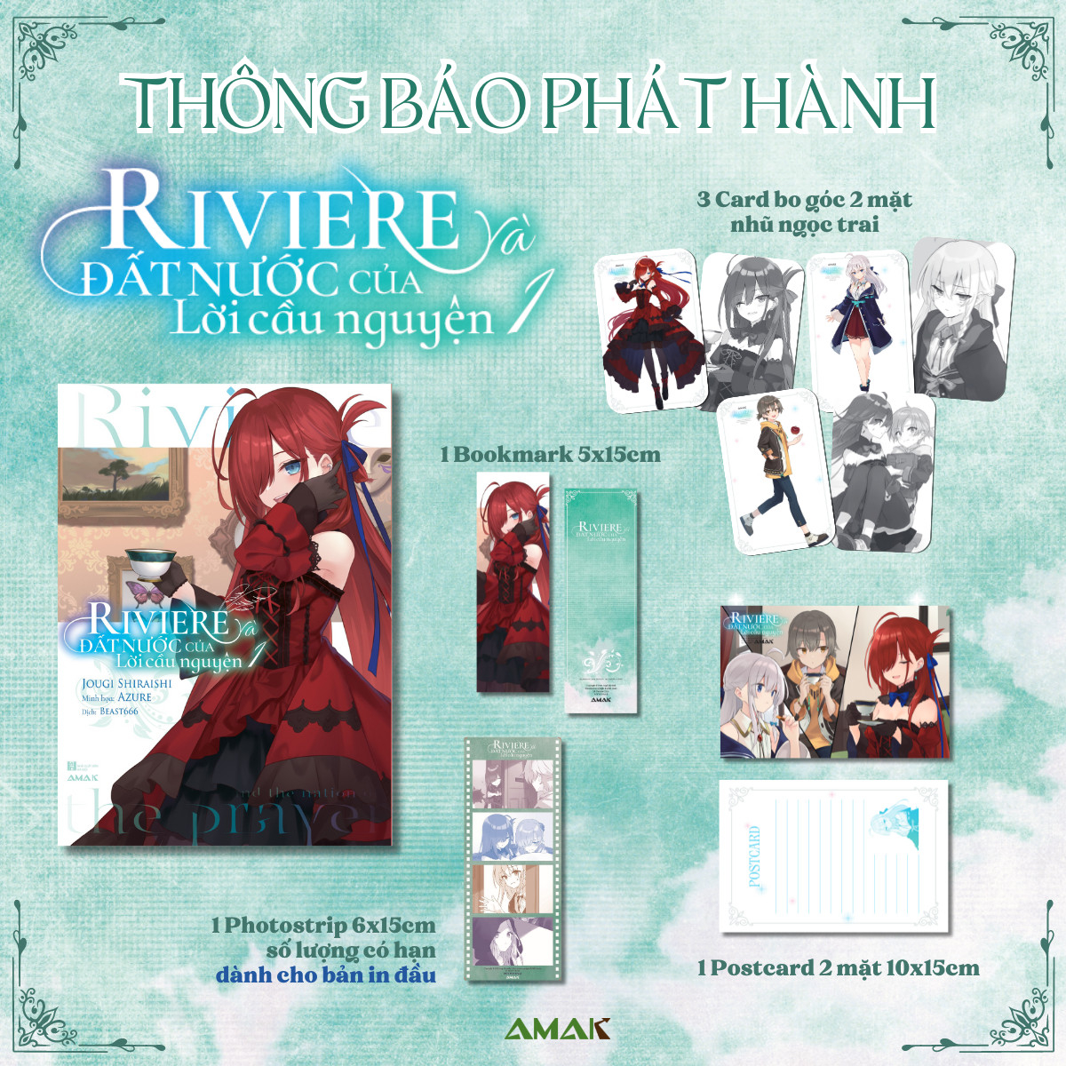 riviere và đất nước của lời cầu nguyện - tập 1 - riviere and the nation of the prayer - tặng kèm 1 bookmark + 1 postcard hai mặt + 3 card bo góc nhũ ngọc trai + 1 photostrip - Ảnh 2