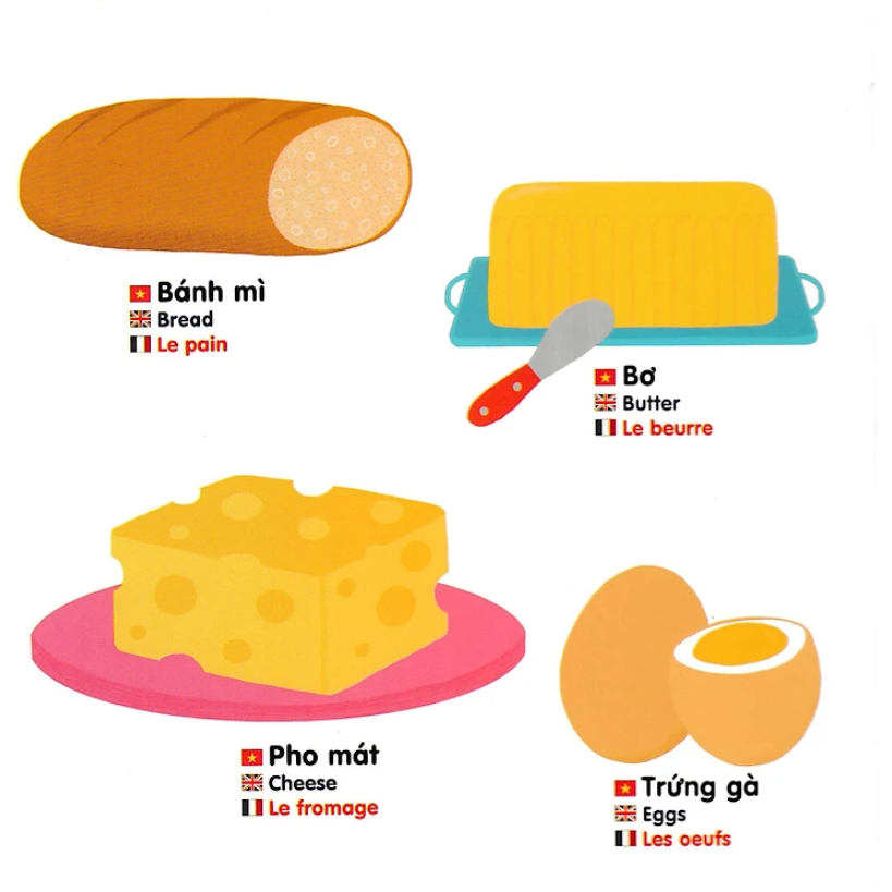 sách chuyển động thông minh đa ngữ việt - anh - pháp: thức ăn - foods - les aliments - Ảnh 3