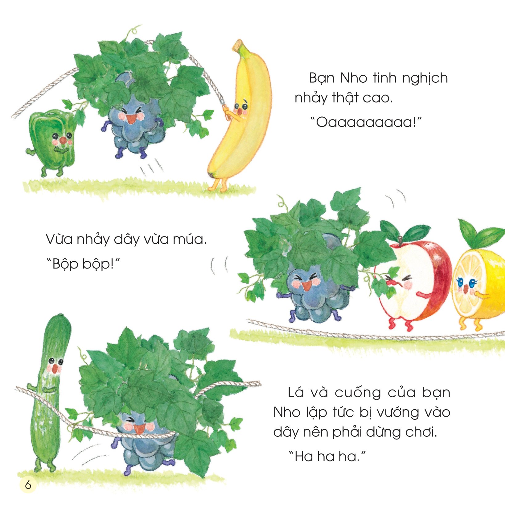 sách ehon - sức mạnh của những người bạn trái cây - có bạn nho, không lo bão cát - Ảnh 7