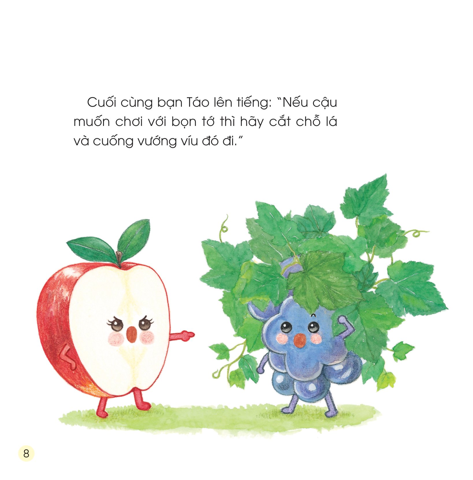 sách ehon - sức mạnh của những người bạn trái cây - có bạn nho, không lo bão cát - Ảnh 9