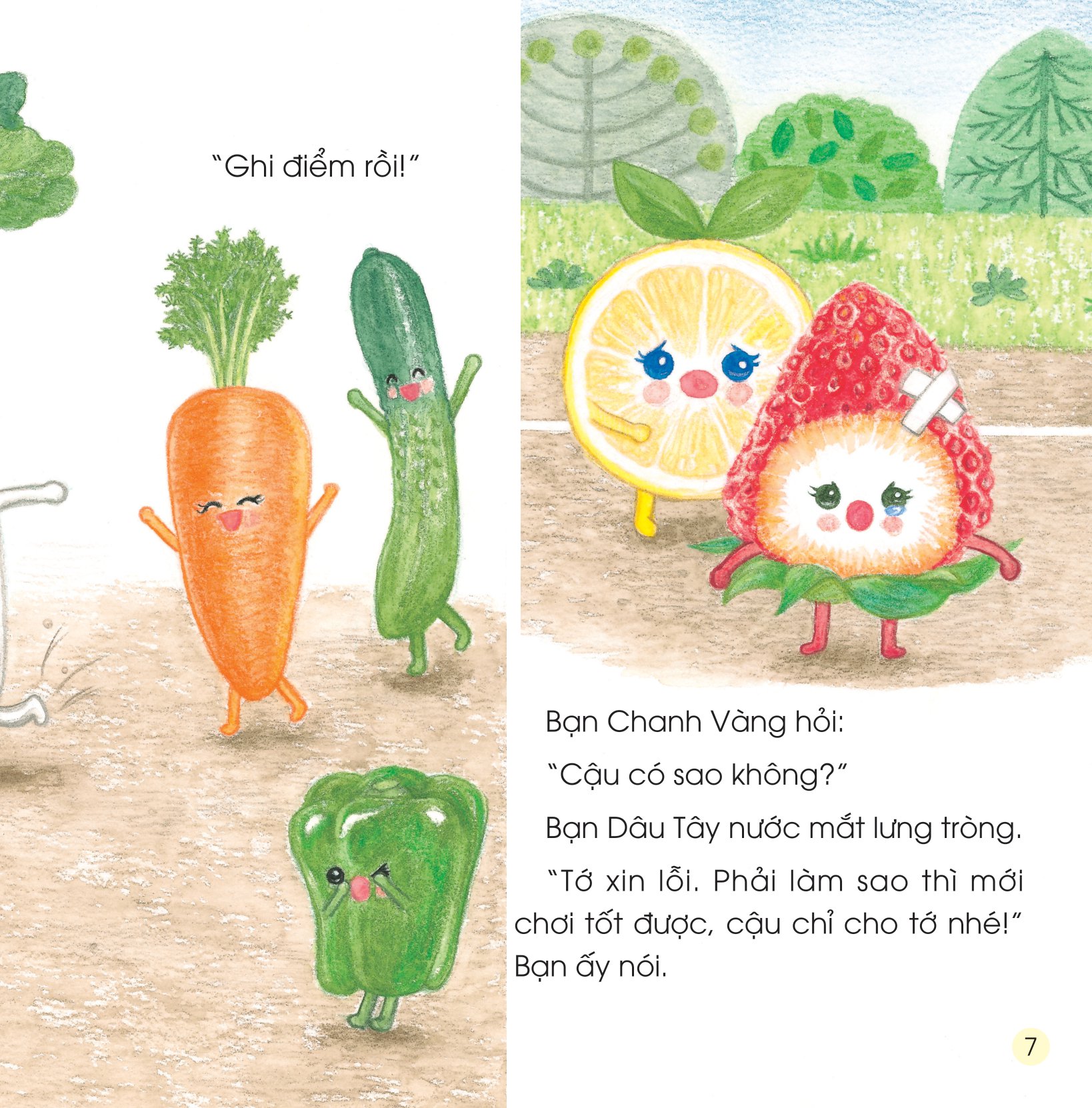 sách ehon - sức mạnh của những người bạn trái cây - giải cứu dâu tây khỏi quái vật nấm mốc - Ảnh 8