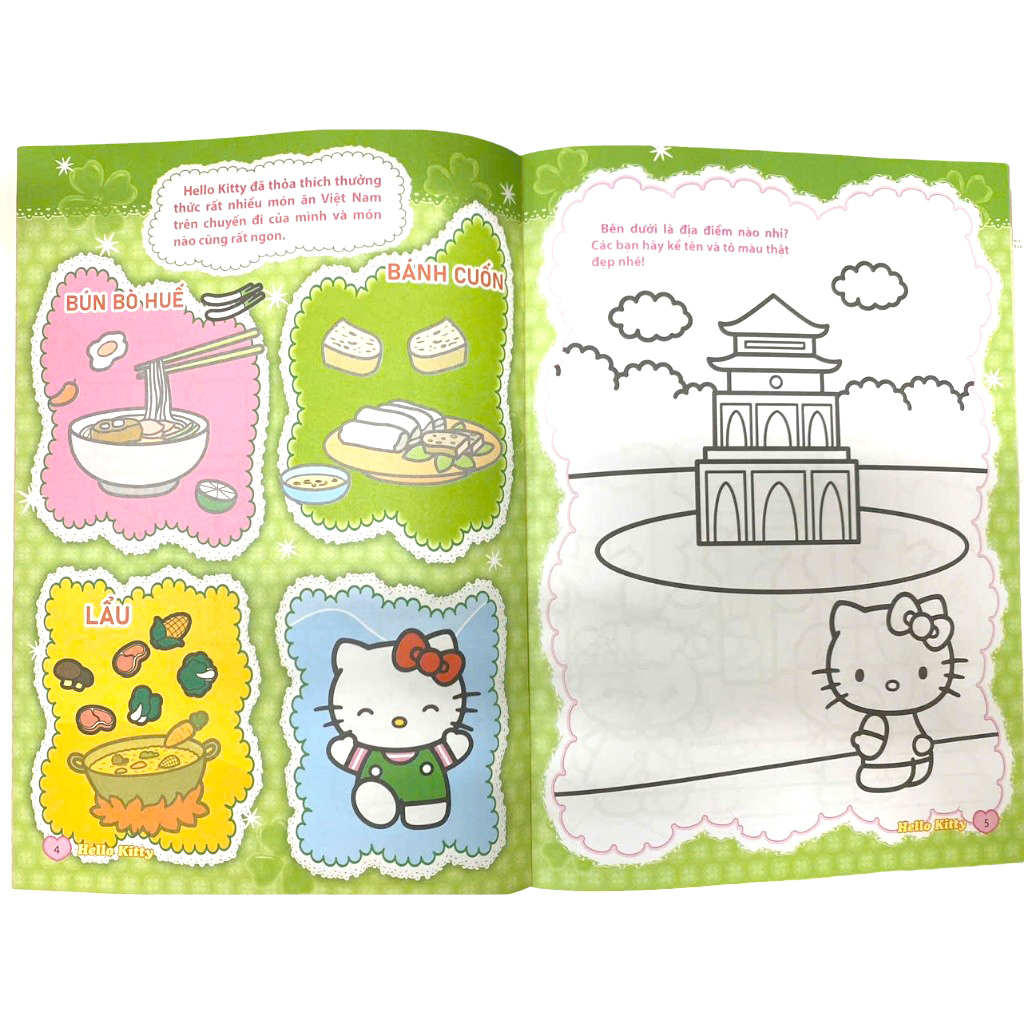 sách tô màu dán hình sticker - hello kitty tinh nghịch mê du lịch - châu á tươi đẹp - Ảnh 3