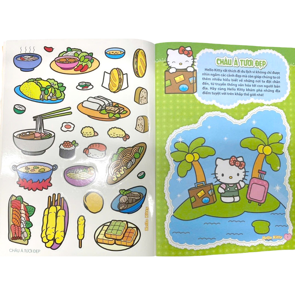 sách tô màu dán hình sticker - hello kitty tinh nghịch mê du lịch - châu á tươi đẹp - Ảnh 5