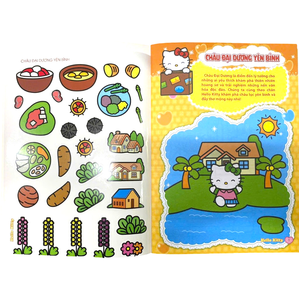 sách tô màu dán hình sticker - hello kitty tinh nghịch mê du lịch - châu đại dương yên bình - Ảnh 3