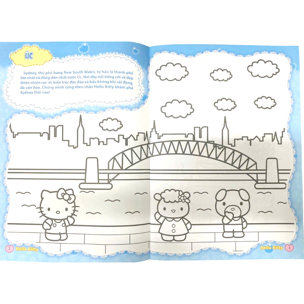 sách tô màu dán hình sticker - hello kitty tinh nghịch mê du lịch - châu đại dương yên bình - Ảnh 4