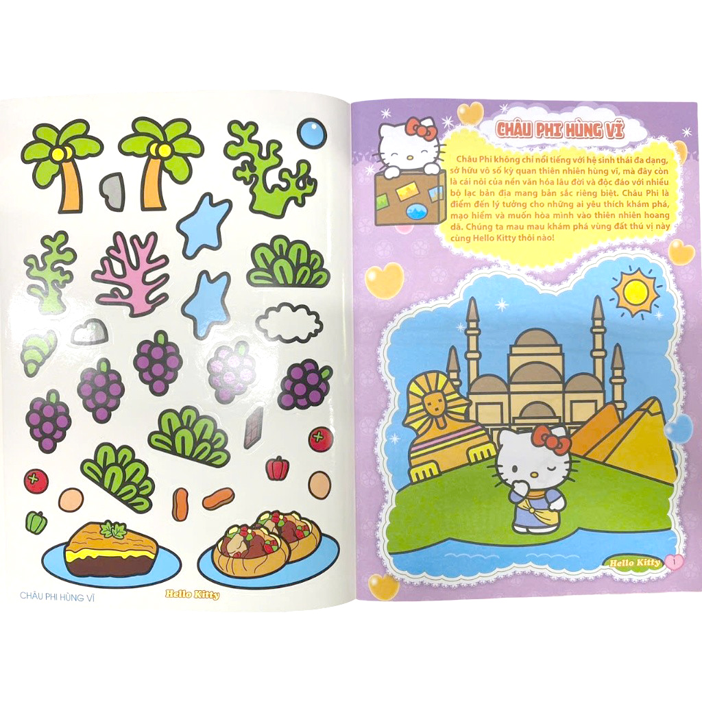 sách tô màu dán hình sticker - hello kitty tinh nghịch mê du lịch - châu phi hùng vĩ - Ảnh 3
