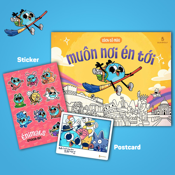 Sách Tô Màu - Muôn Nơi Én Tới - Tặng Kèm Sticker + Postcard