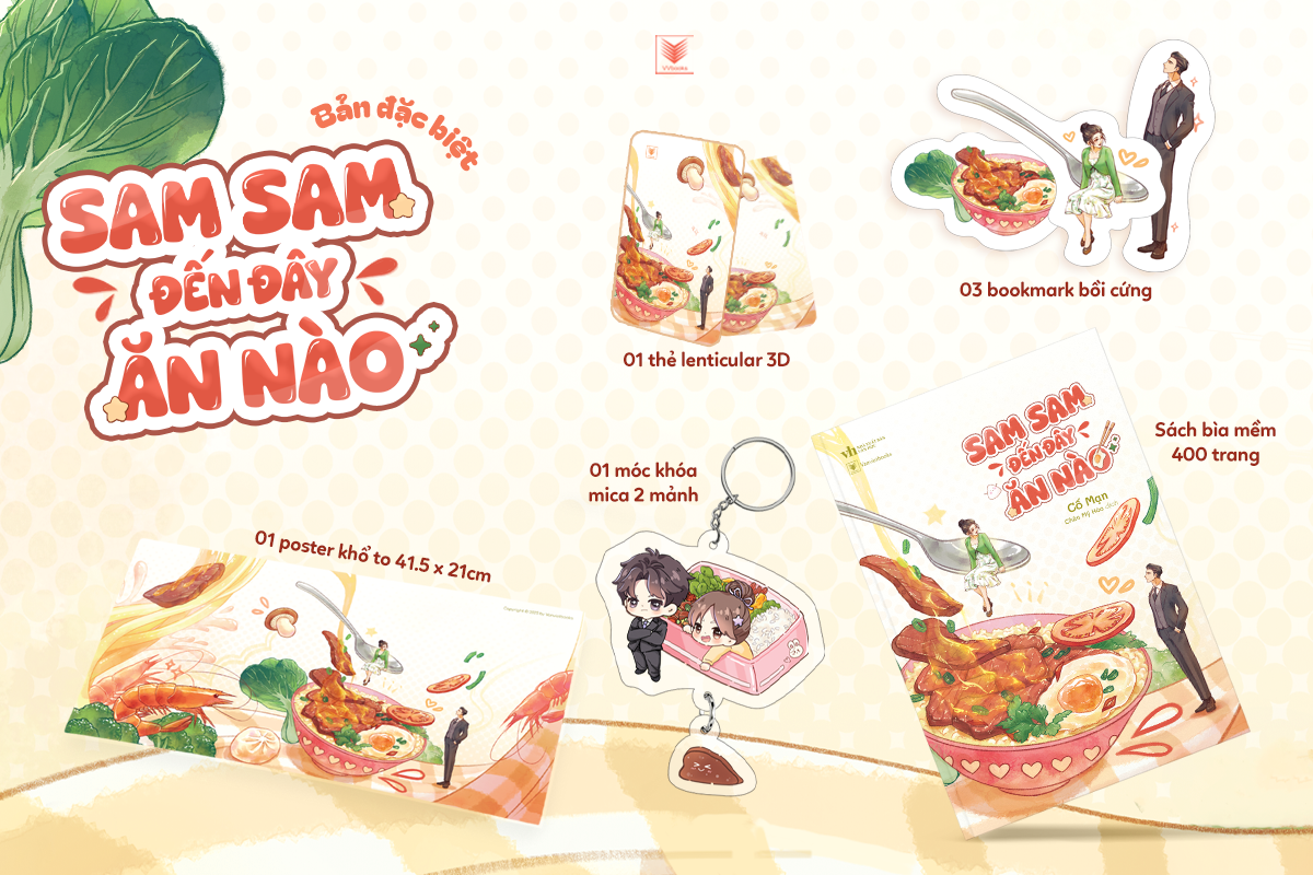 Sam Sam Đến Đây Ăn Nào - Bản Đặc Biệt - Tặng Kèm Móc Khóa Mica 2 Mảnh + Bookmark Bế Hình Tô Cơm + Bookmark Bế Hình Sam Sam + Bookmark Bế Hình Phong Đằng + Card Lenticular + Poster - Ảnh 2