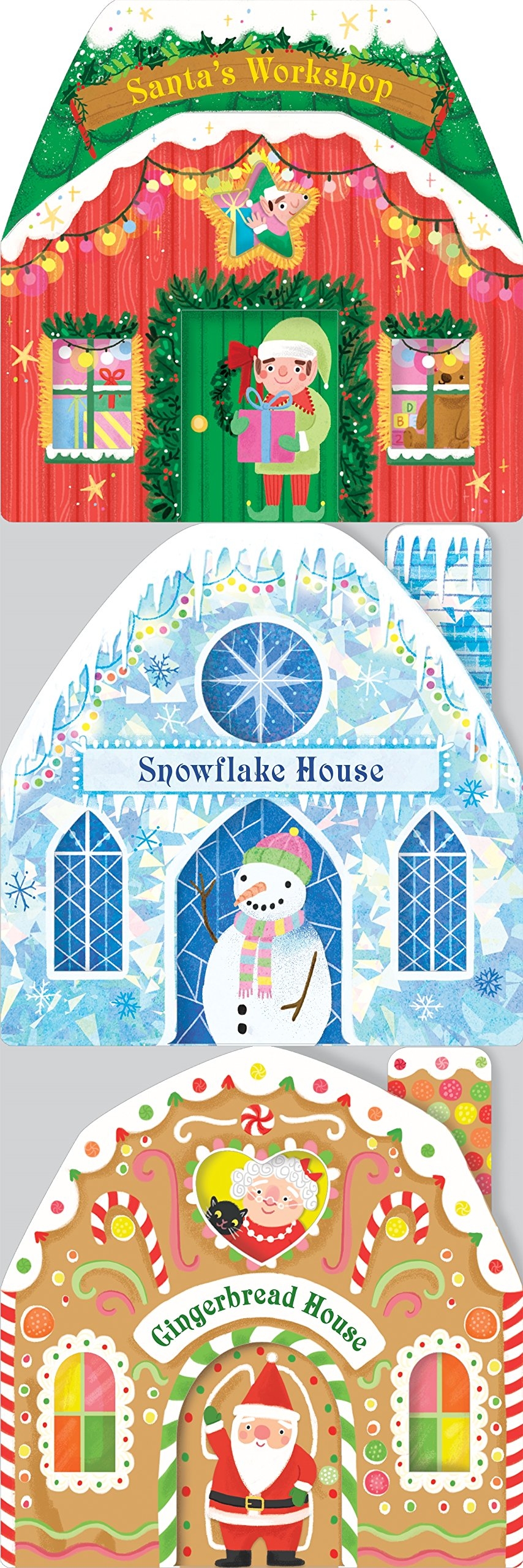 santa street chunky set: santa's workshop, snowflake house, gingerbread house - Ảnh 2