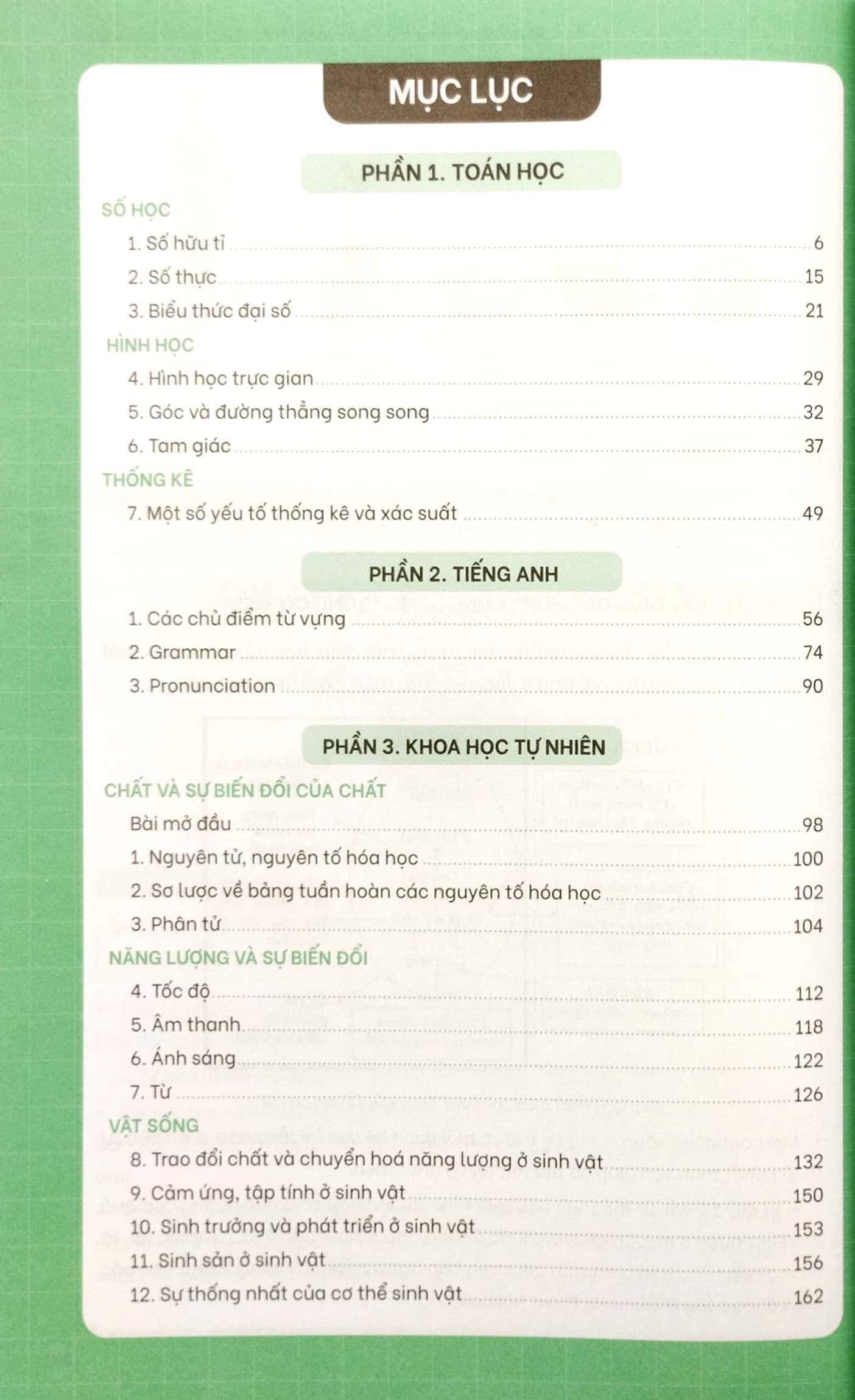 sổ tay chinh phục kiến thức toán - tiếng anh - khoa học tự nhiên lớp 7 - Ảnh 3