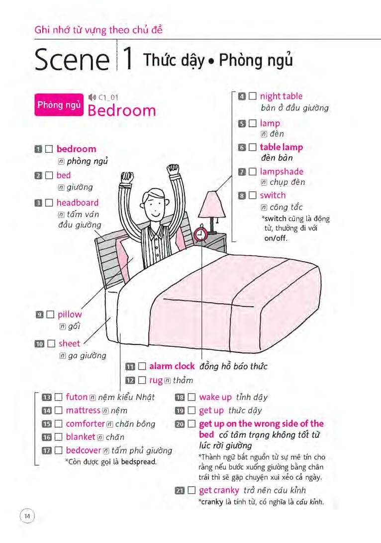 sổ tay từ vựng tiếng anh - từ lúc thức giấc đến khi đi ngủ (bao gồm sách và 1 đĩa mp3) - Ảnh 14