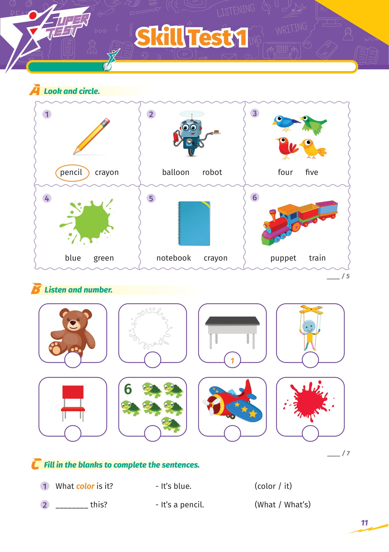 super test - đề kiểm tra nhanh tiếng anh cho học sinh lớp 1 - Ảnh 10