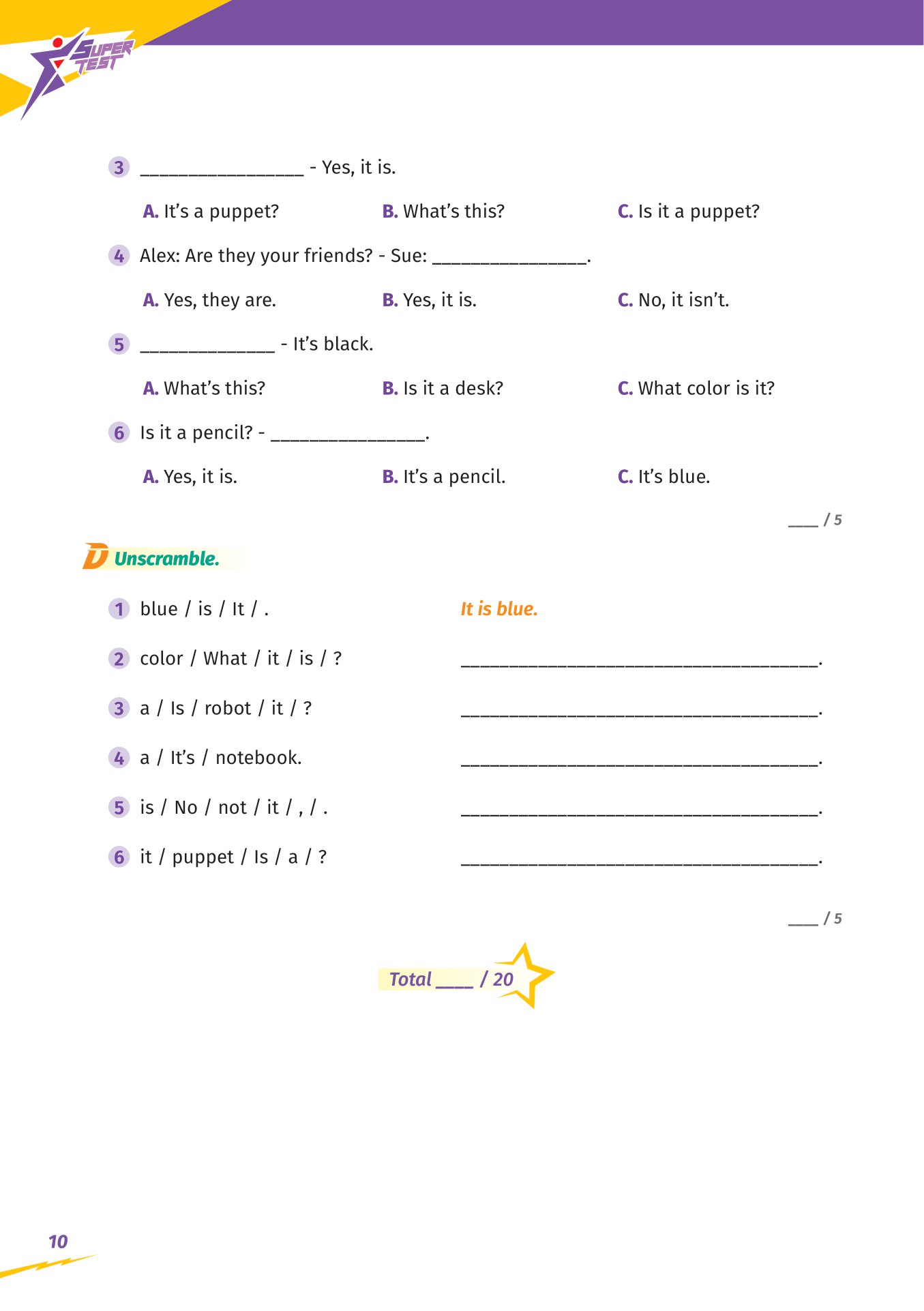 super test - đề kiểm tra nhanh tiếng anh cho học sinh lớp 1 - Ảnh 9