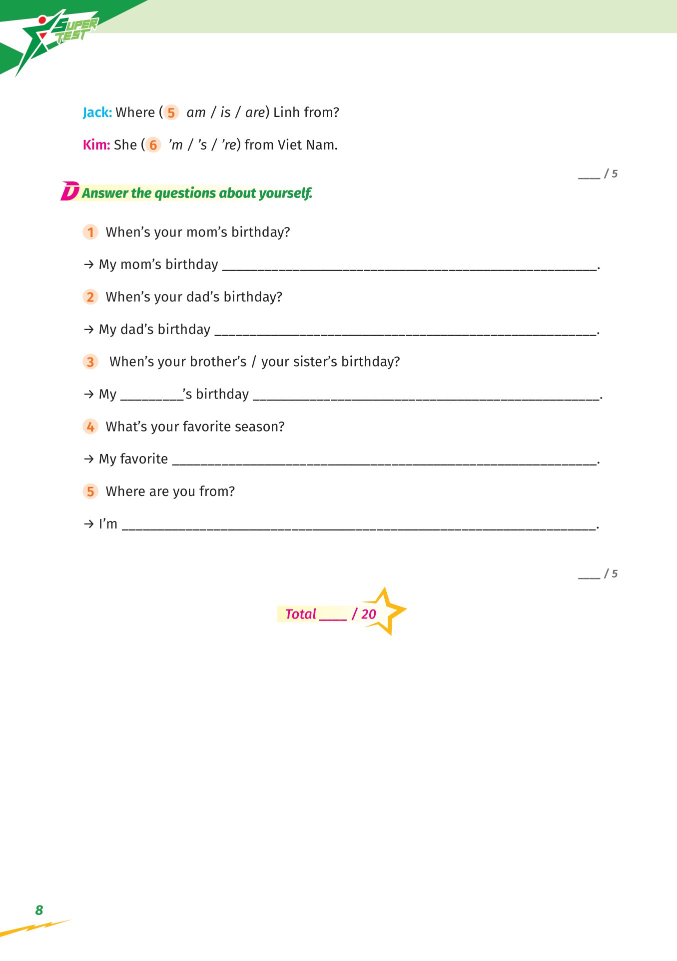 super test - đề kiểm tra nhanh tiếng anh cho học sinh lớp 4 - Ảnh 9