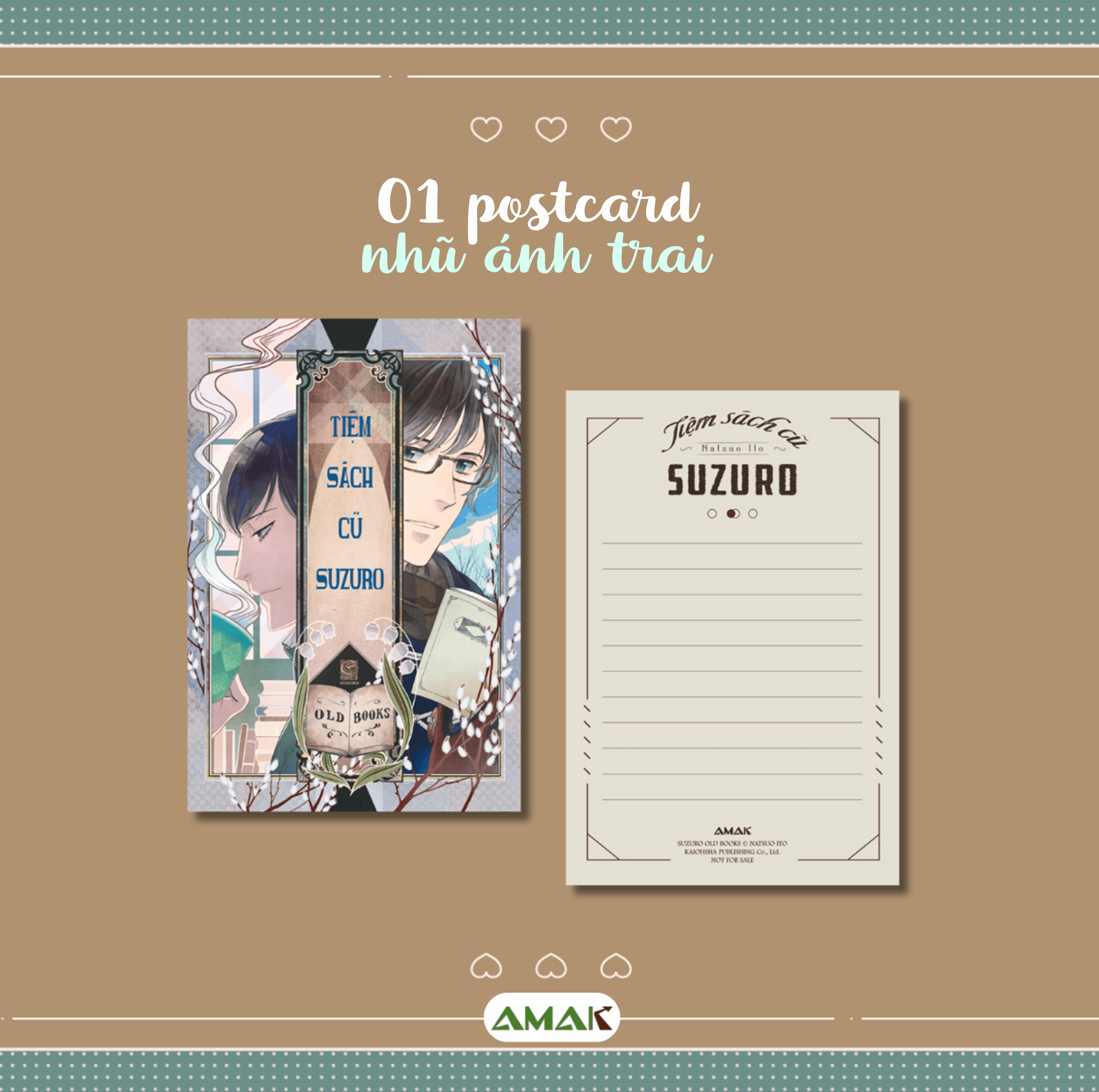 suzuro old books - tiệm sách cũ suzuro - tặng kèm bookmark hai mặt + postcard nhũ ánh trai + lót ly bồi đôi - Ảnh 5