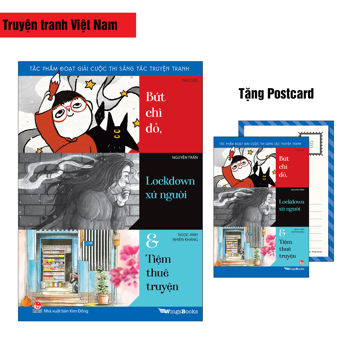 tác phẩm đoạt giải cuộc thi sáng tác truyện tranh - bút chì đỏ, lockdown xứ người và tiệm thuê truyện - tặng kèm postcard - Ảnh 2
