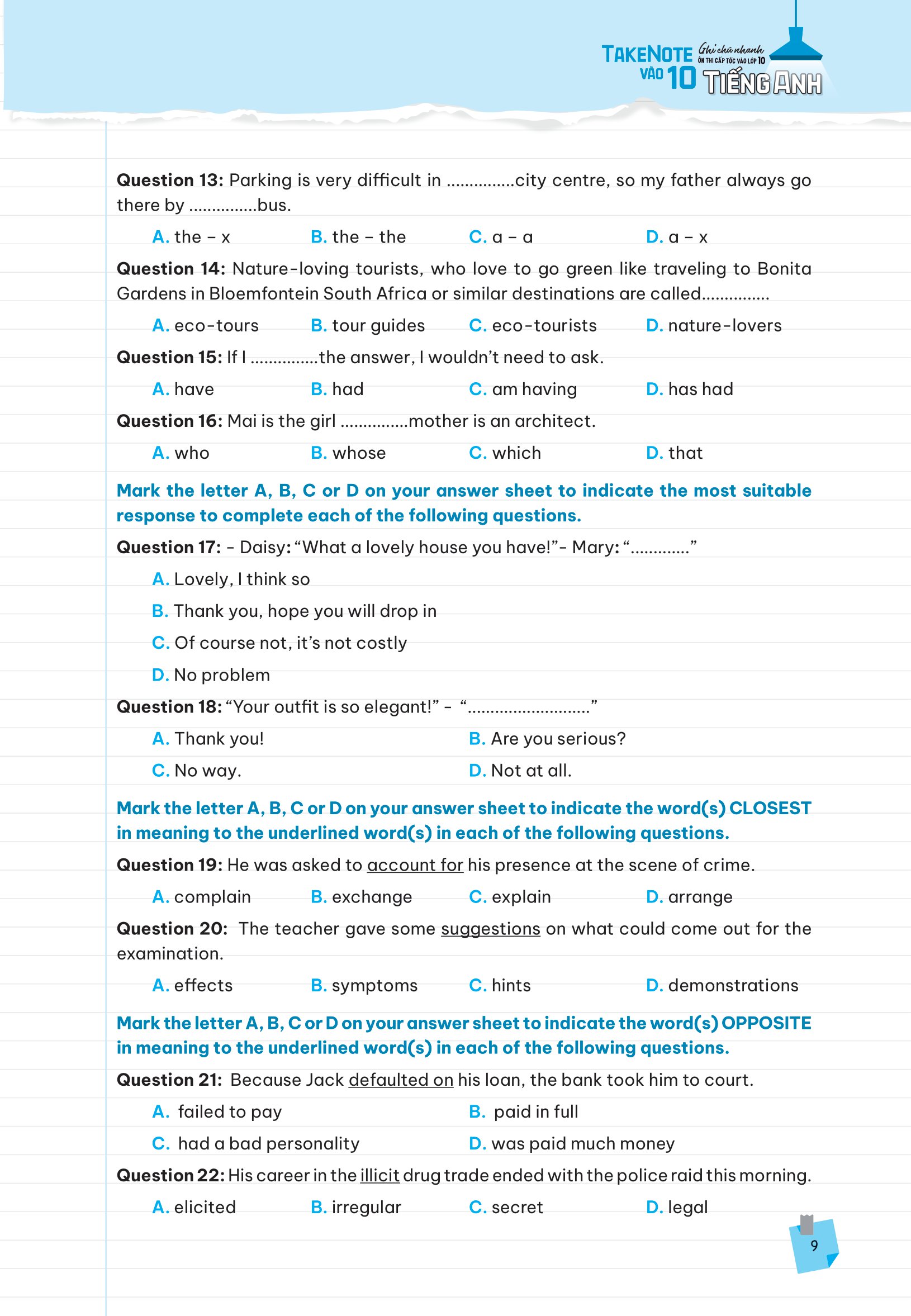 take note vào 10 - ghi chú nhanh ôn thi cấp tốc vào lớp 10 - tiếng anh - Ảnh 11