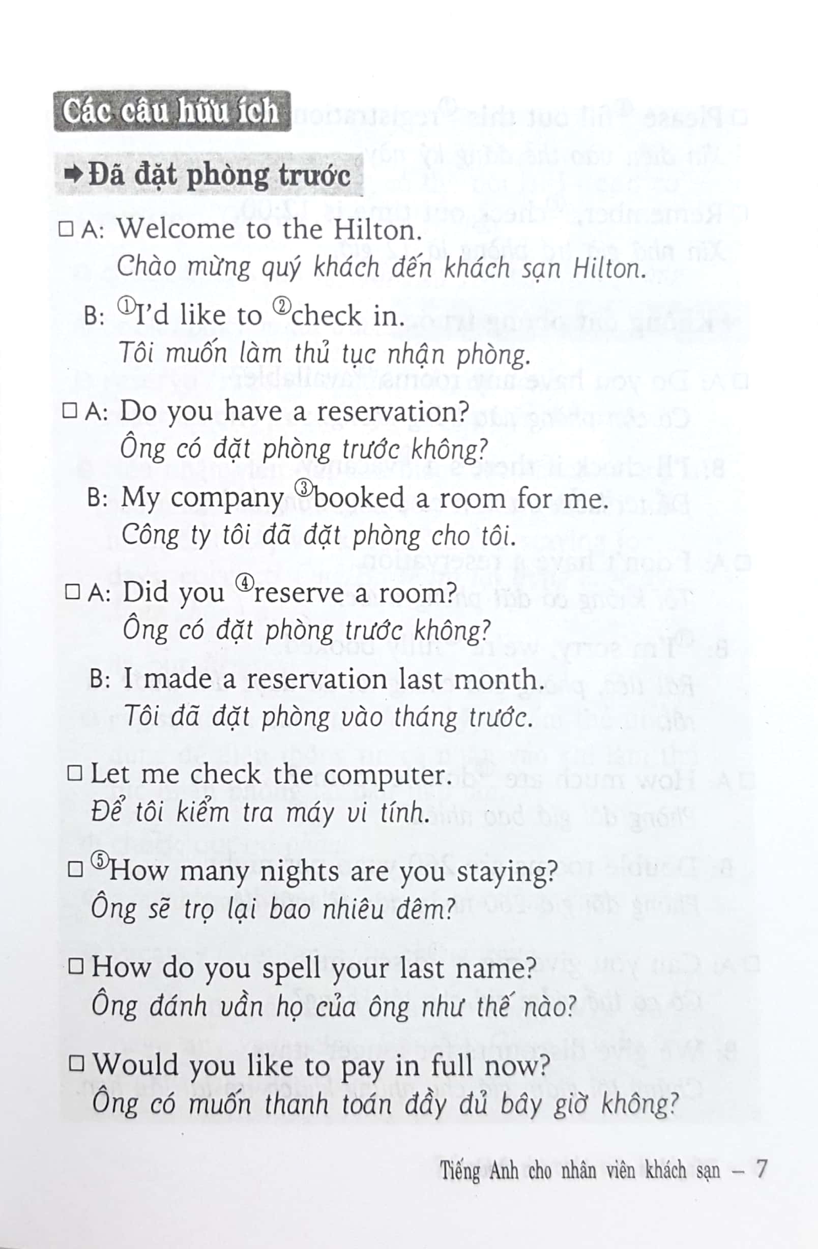 tiếng anh cho nhân viên khách sạn - sách bỏ túi - Ảnh 5