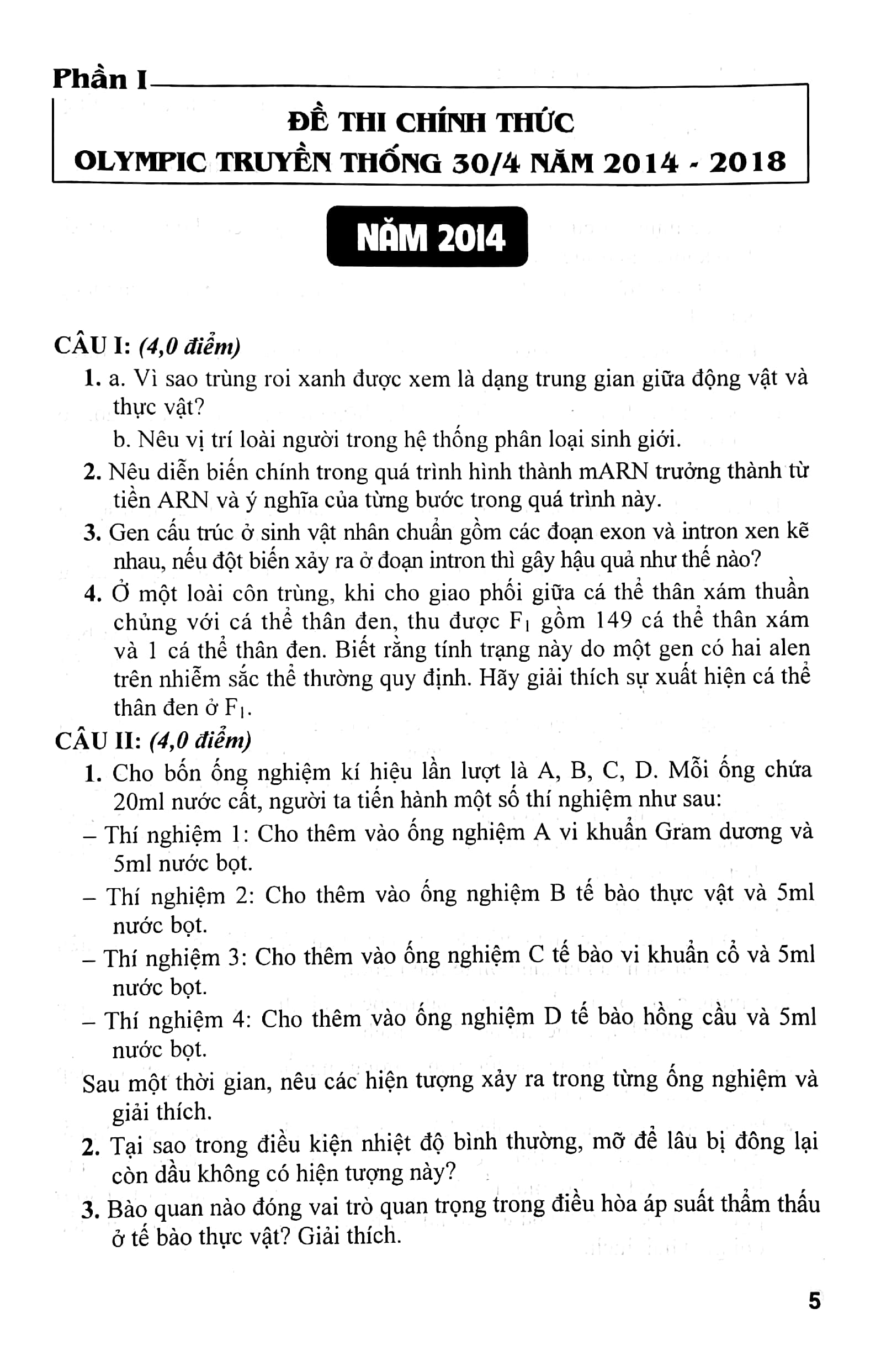tổng tập đề thi olympic 30/4 sinh học lớp 10 (từ năm 2014 đến năm 2018) - Ảnh 5