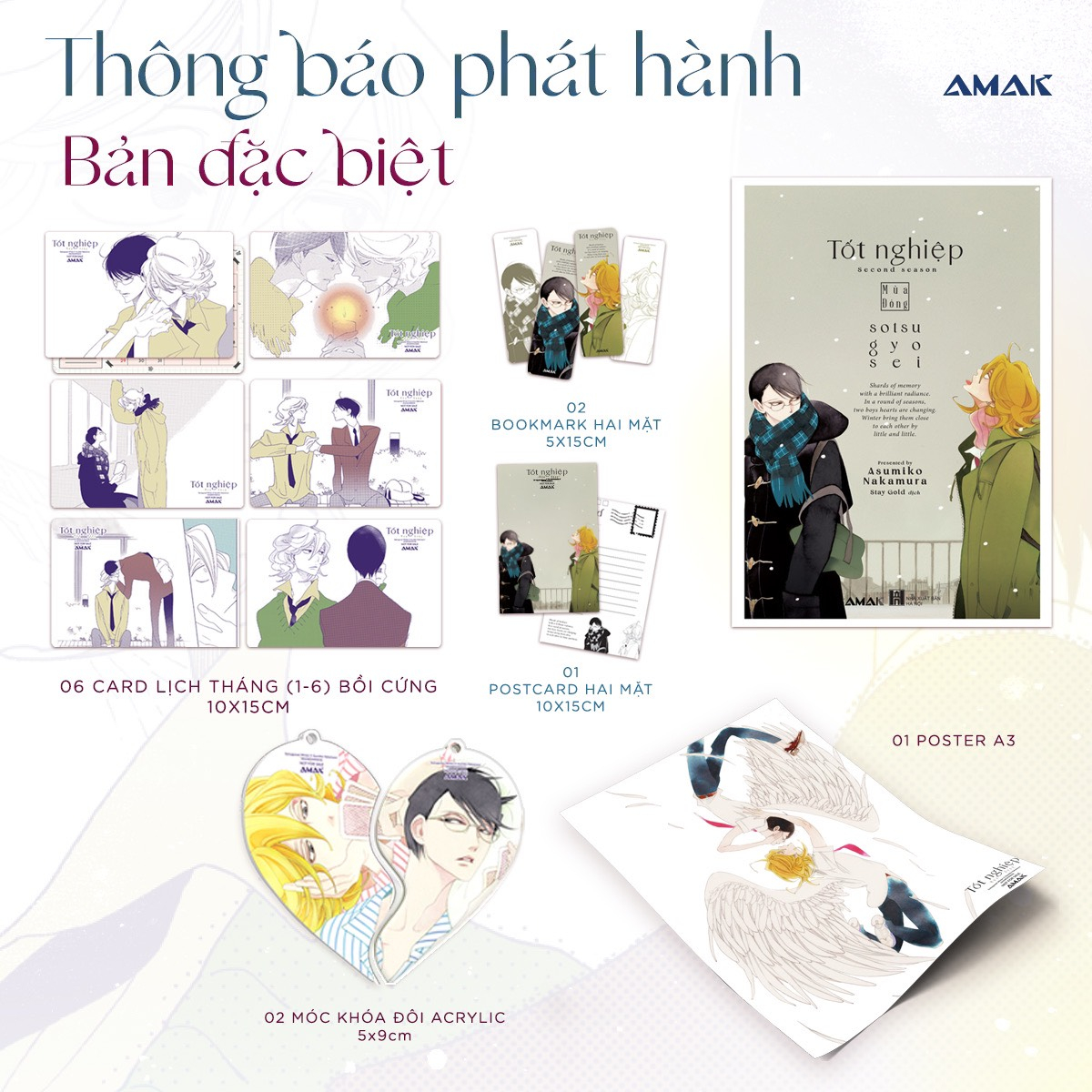 tốt nghiệp - mùa đông - bản đặc biệt - tặng kèm 2 bookmark + 1 postcard hai mặt + bộ 06 card lịch bồi dày + 2 móc khóa acrylic trái tim ghép đôi + 1 poster a3 - Ảnh 2