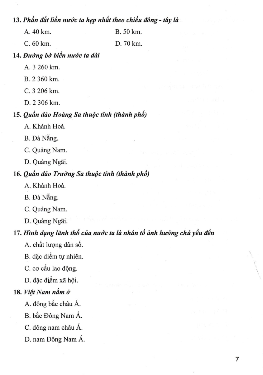 trắc nghiệm địa lí 8 (dùng chung cho các bộ sgk hiện hành) - Ảnh 8