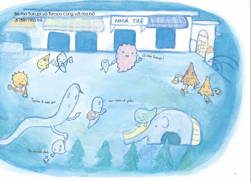 tranh truyện ehon nhật bản - chuyện của sakupi và taropo - một ngày của gia đình ma (dành cho trẻ từ 3 - 6 tuổi) (tái bản 2023) - Ảnh 5