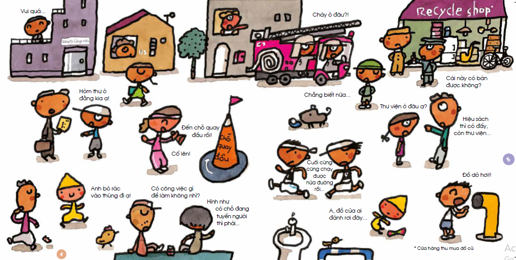 tranh truyện ehon nhật bản - đi đi lại lại trên phố lớn (từ 1 - 6 tuổi) (tái bản 2023) - Ảnh 4