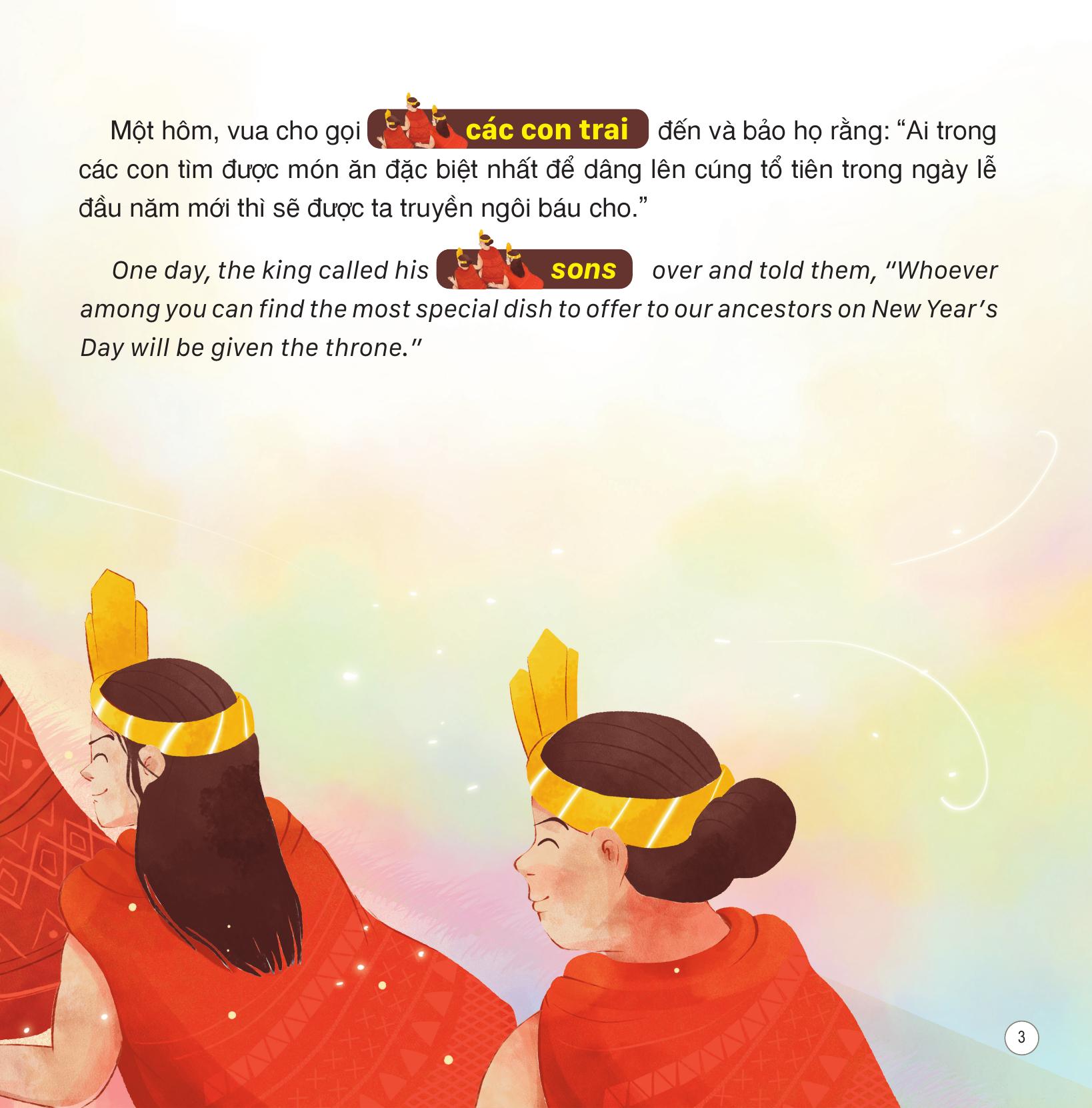 truyện cổ tích việt nam - sự tích bánh chưng, bánh giầy - song ngữ việt-anh - Ảnh 4