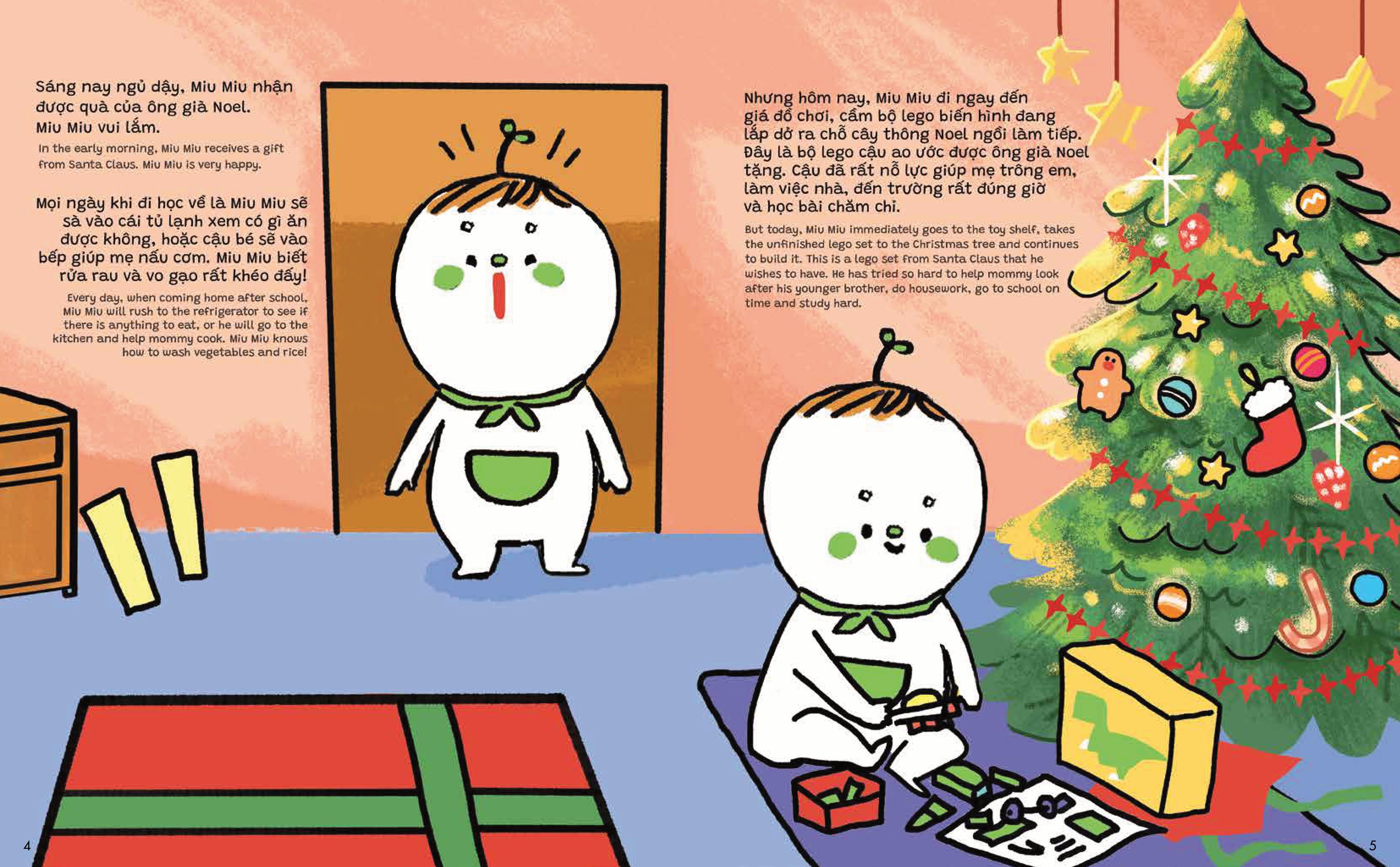 truyện ehon song ngữ việt-anh - miu bé nhỏ đón giáng sinh - giấc mơ noel kỳ lạ - Ảnh 5