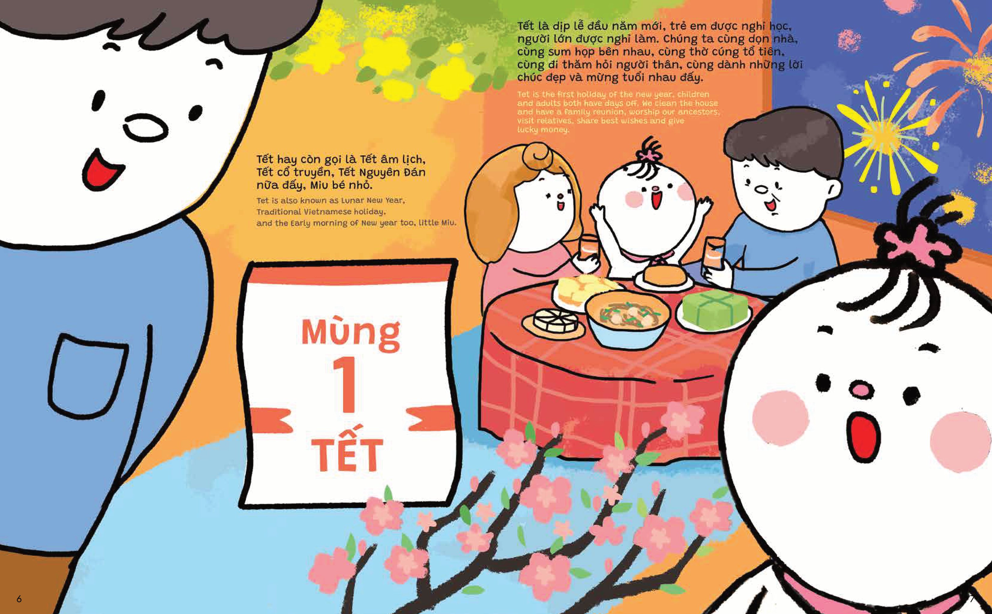 truyện ehon song ngữ việt-anh - miu bé nhỏ đón tết - bố ơi, tết! - Ảnh 6