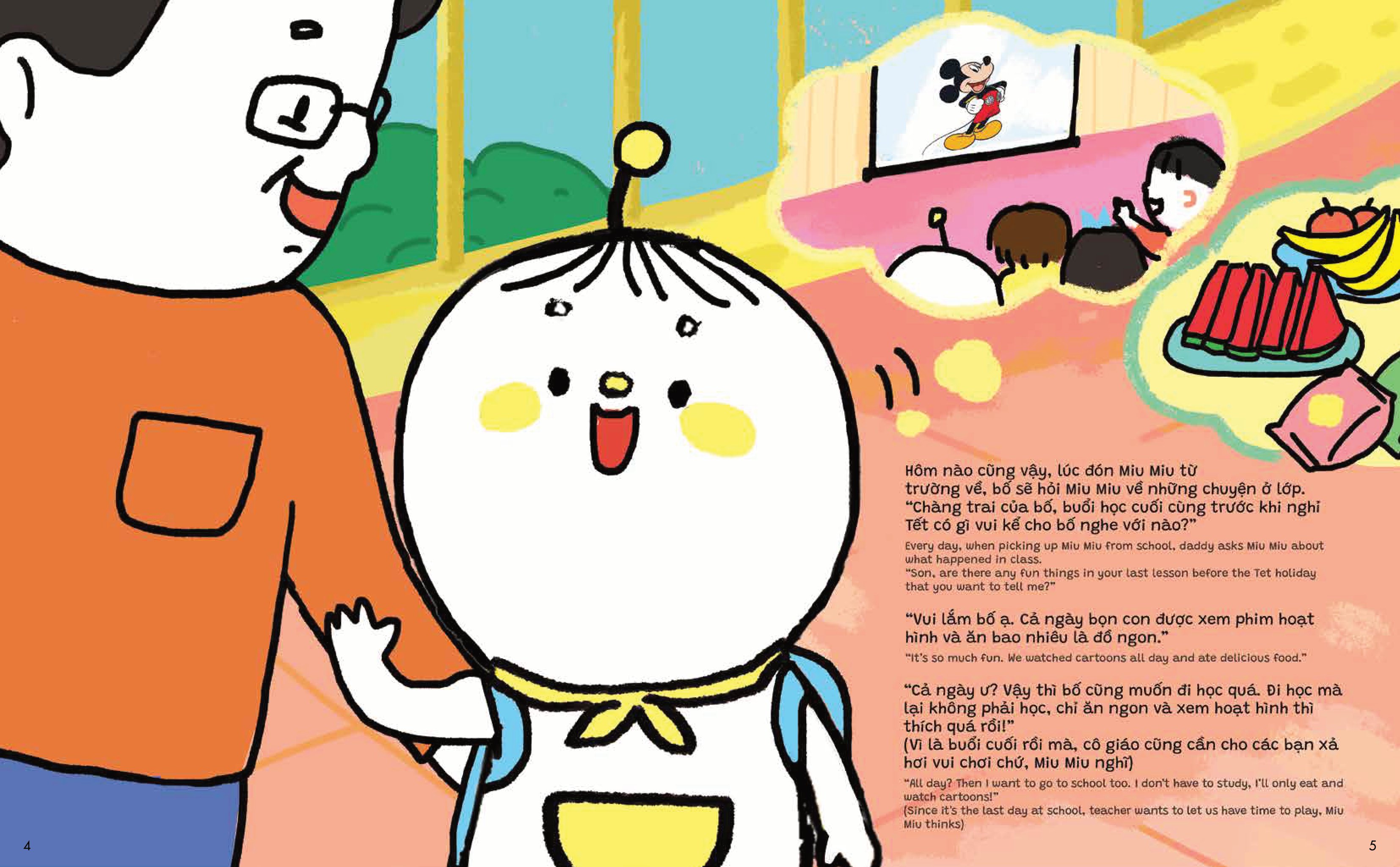 truyện ehon song ngữ việt-anh - miu bé nhỏ đón tết - kỳ nghỉ tết ấm áp - Ảnh 5