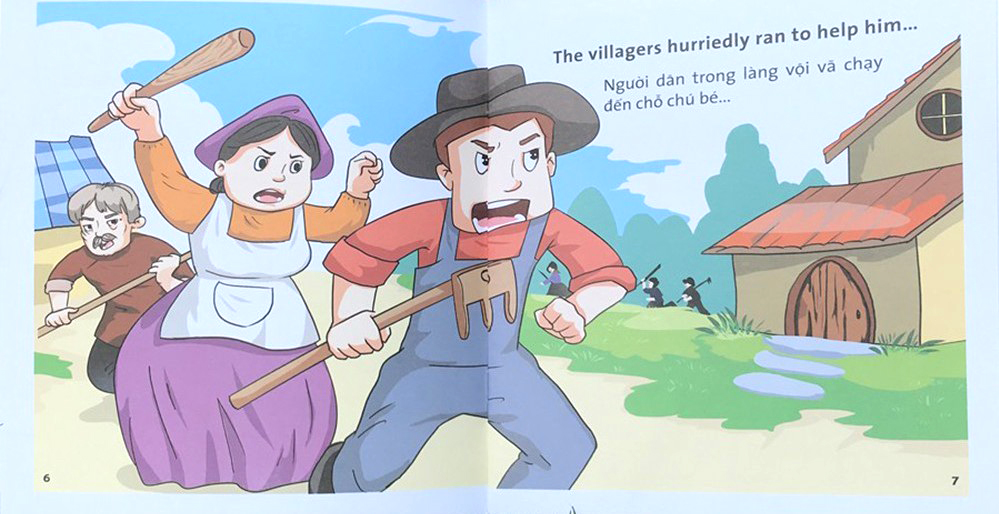 truyện tranh ngụ ngôn dành cho thiếu nhi song ngữ anh-việt - chú bé chăn cừu - Ảnh 2