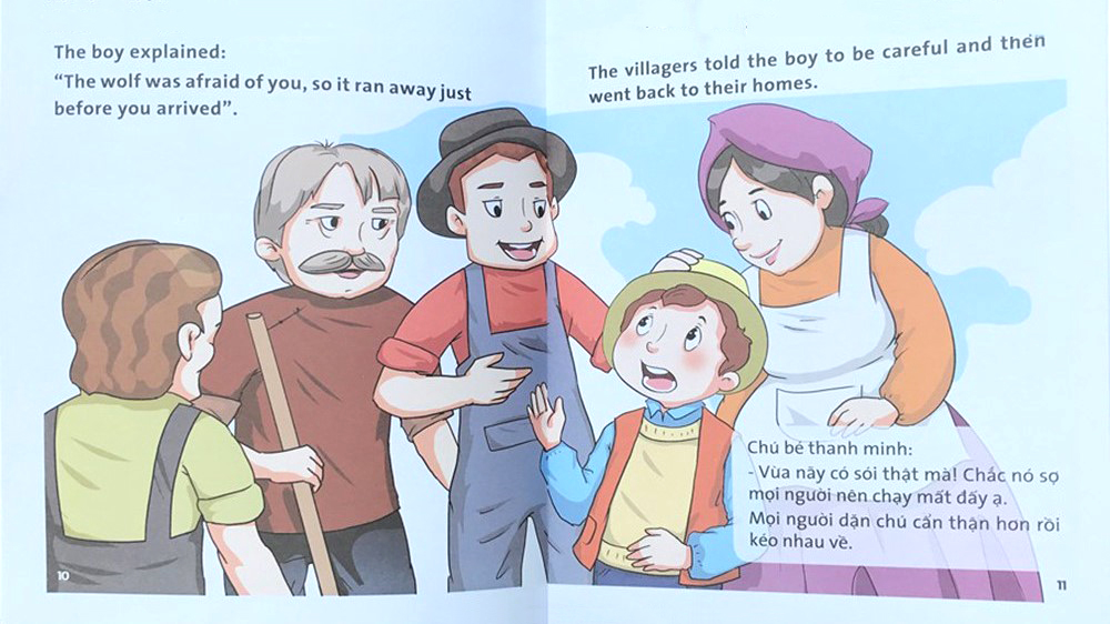 truyện tranh ngụ ngôn dành cho thiếu nhi song ngữ anh-việt - chú bé chăn cừu - Ảnh 3
