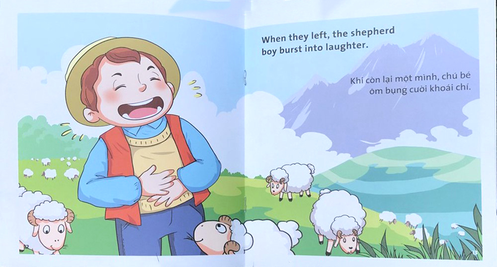 truyện tranh ngụ ngôn dành cho thiếu nhi song ngữ anh-việt - chú bé chăn cừu - Ảnh 4