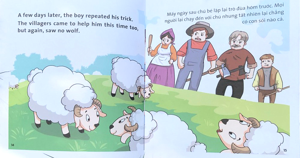 truyện tranh ngụ ngôn dành cho thiếu nhi song ngữ anh-việt - chú bé chăn cừu - Ảnh 5