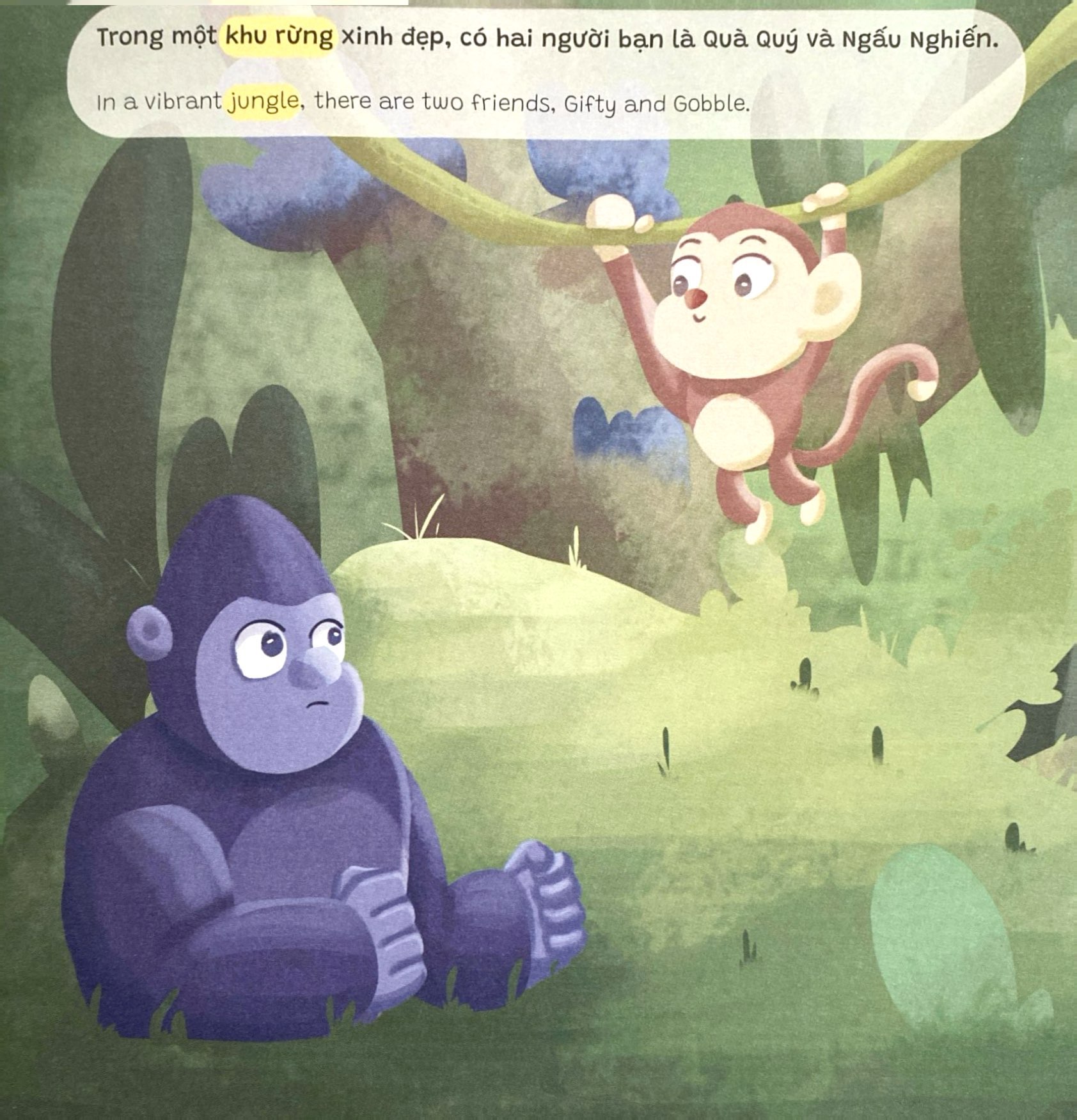 truyện tranh song ngữ anh-việt - tô màu tương tác - ngụ ngôn nhân quả - khỉ con tốt bụng - Ảnh 4