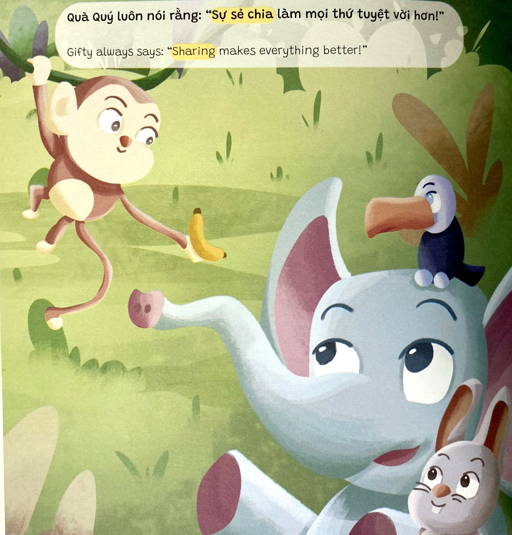 truyện tranh song ngữ anh-việt - tô màu tương tác - ngụ ngôn nhân quả - khỉ con tốt bụng - Ảnh 5