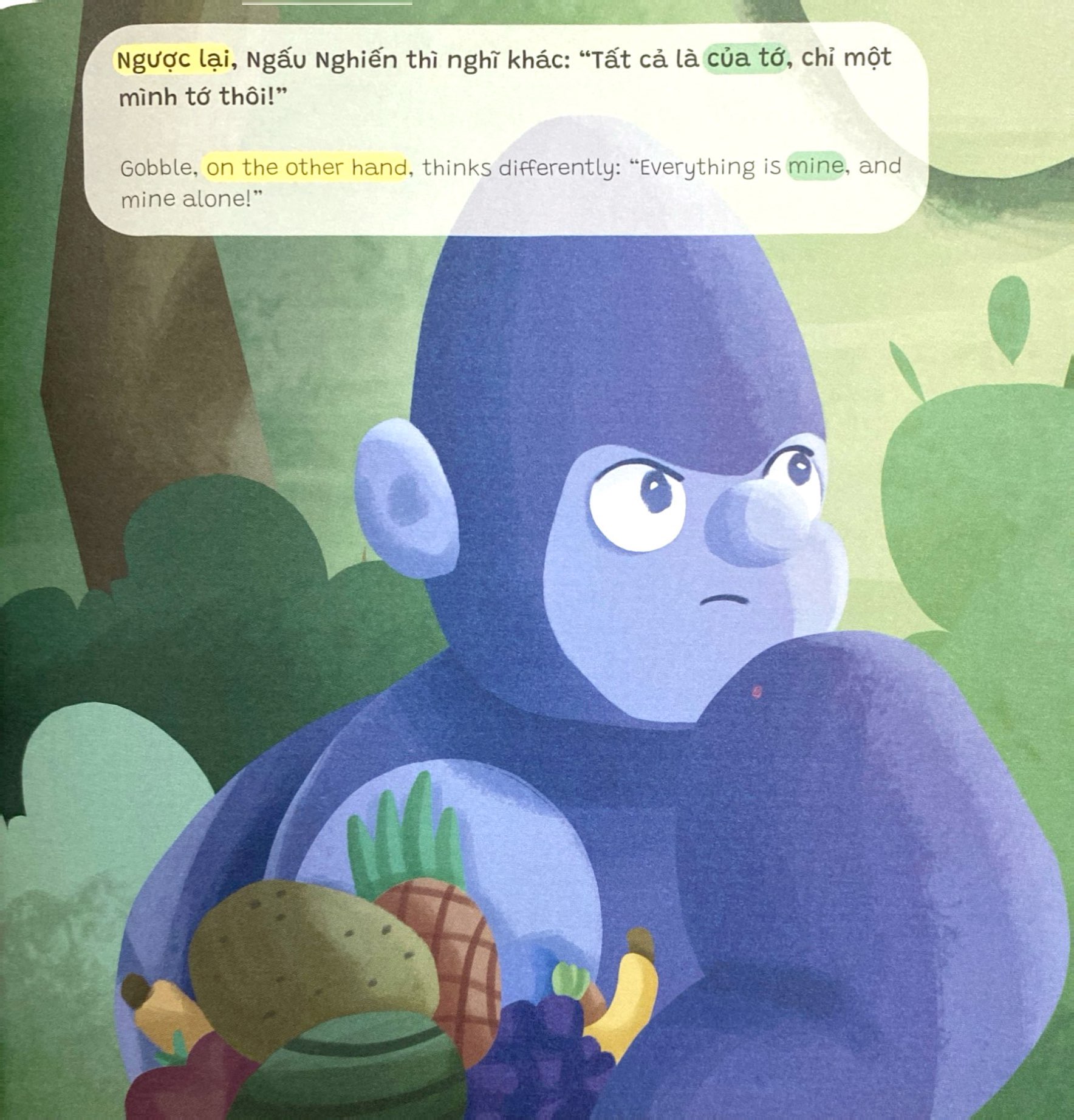 truyện tranh song ngữ anh-việt - tô màu tương tác - ngụ ngôn nhân quả - khỉ con tốt bụng - Ảnh 6