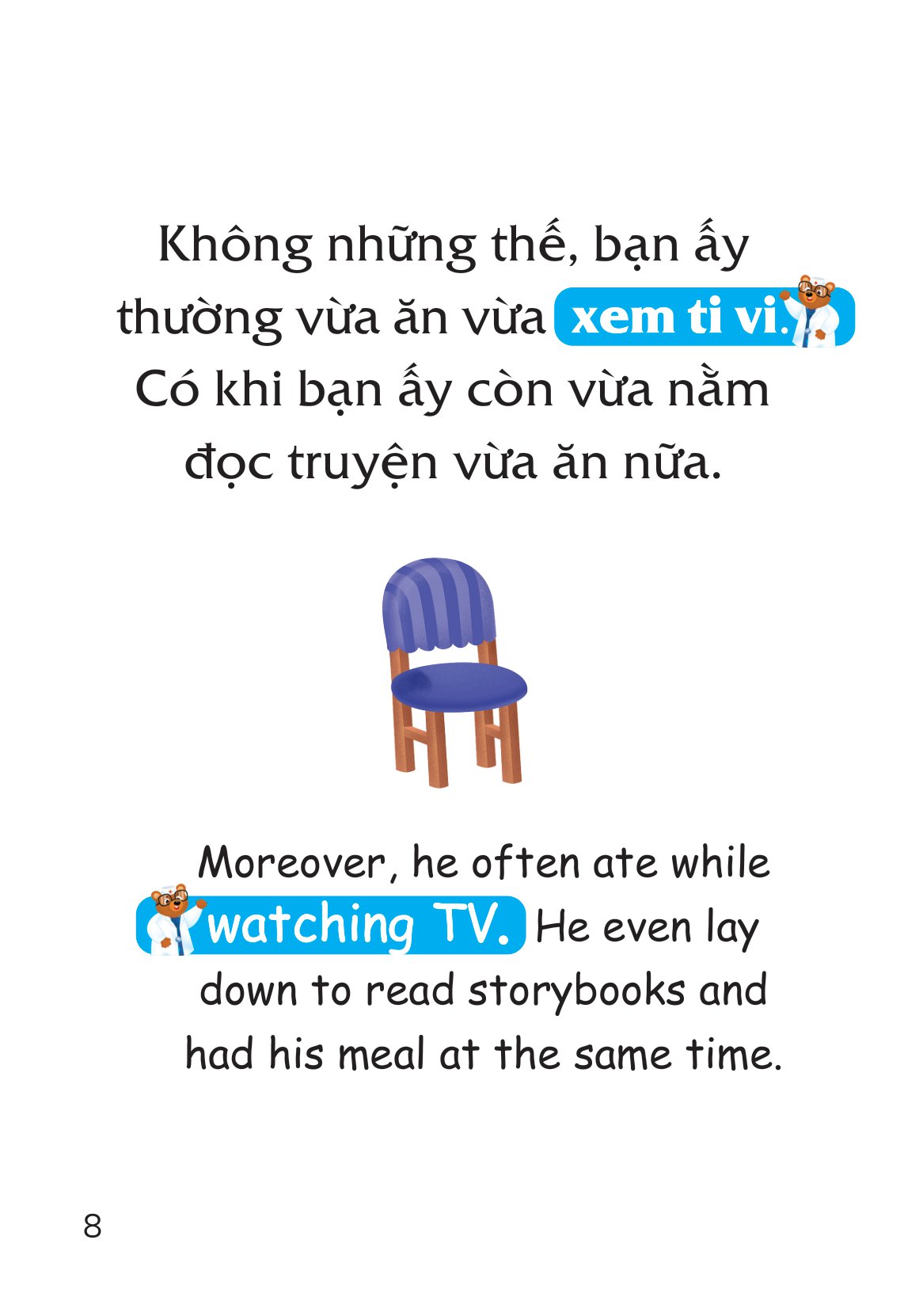 truyện tranh song ngữ việt-anh cho bé - ăn đúng cách, uống đúng mực - improving your eating habits - Ảnh 9