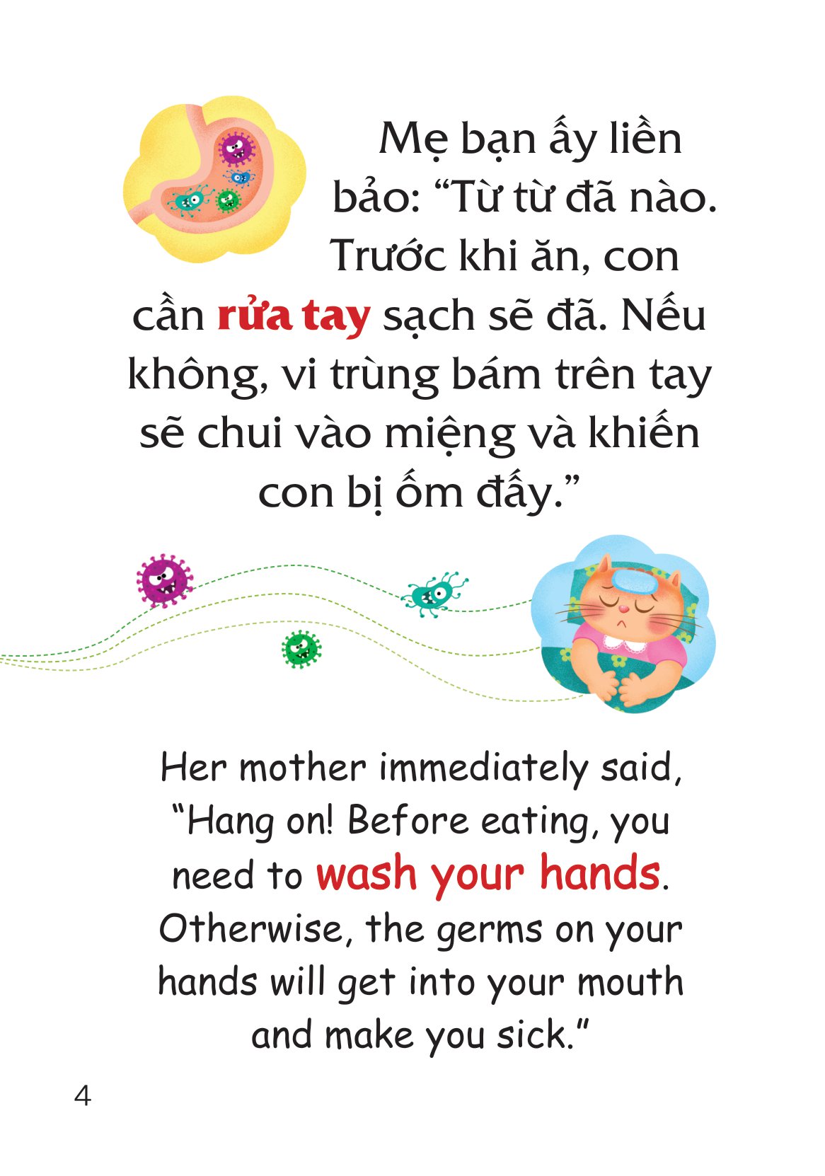 truyện tranh song ngữ việt-anh cho bé - rửa tay sạch sẽ, mạnh khỏe an toàn - washing your hands properly and you are always healthy - Ảnh 5