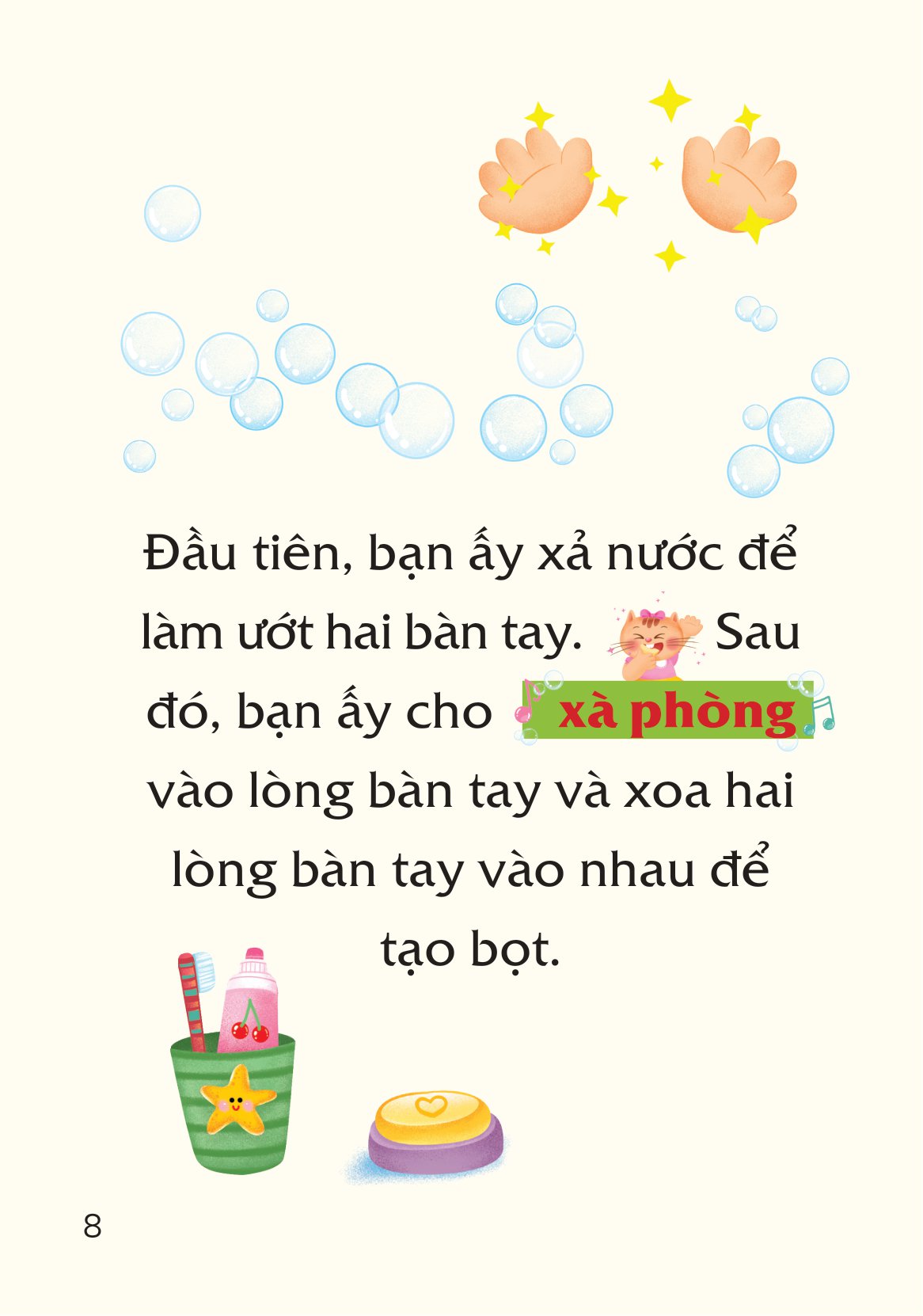 truyện tranh song ngữ việt-anh cho bé - rửa tay sạch sẽ, mạnh khỏe an toàn - washing your hands properly and you are always healthy - Ảnh 9