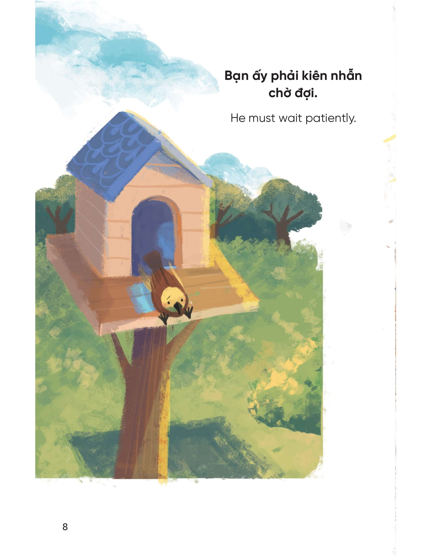 truyện tranh song ngữ việt - anh dành cho trẻ em - cùng học cư xử tốt - bé học tính kiên nhẫn - being patient - Ảnh 8