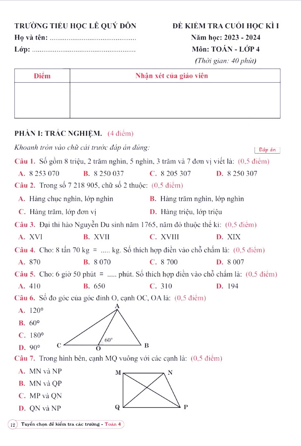 Tuyển Chọn Đề Kiểm Tra Toán Các Trường 4 - Ảnh 4