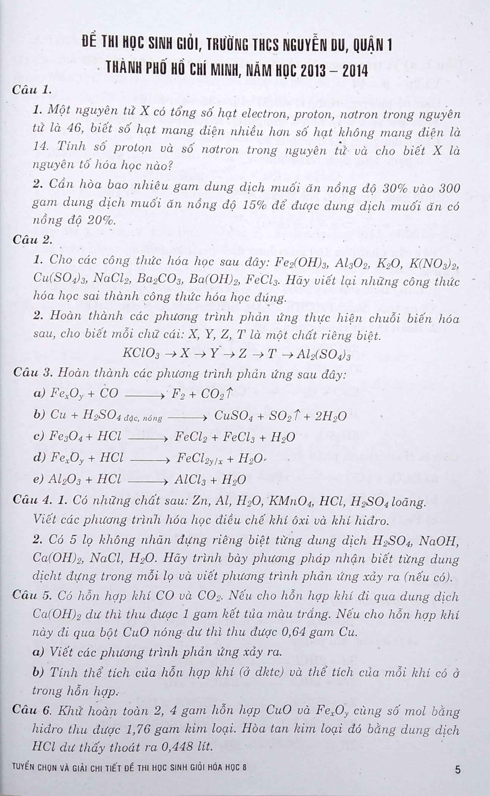 tuyển chọn và giải chi tiết đề thi học sinh giỏi môn hóa học 8 - Ảnh 5