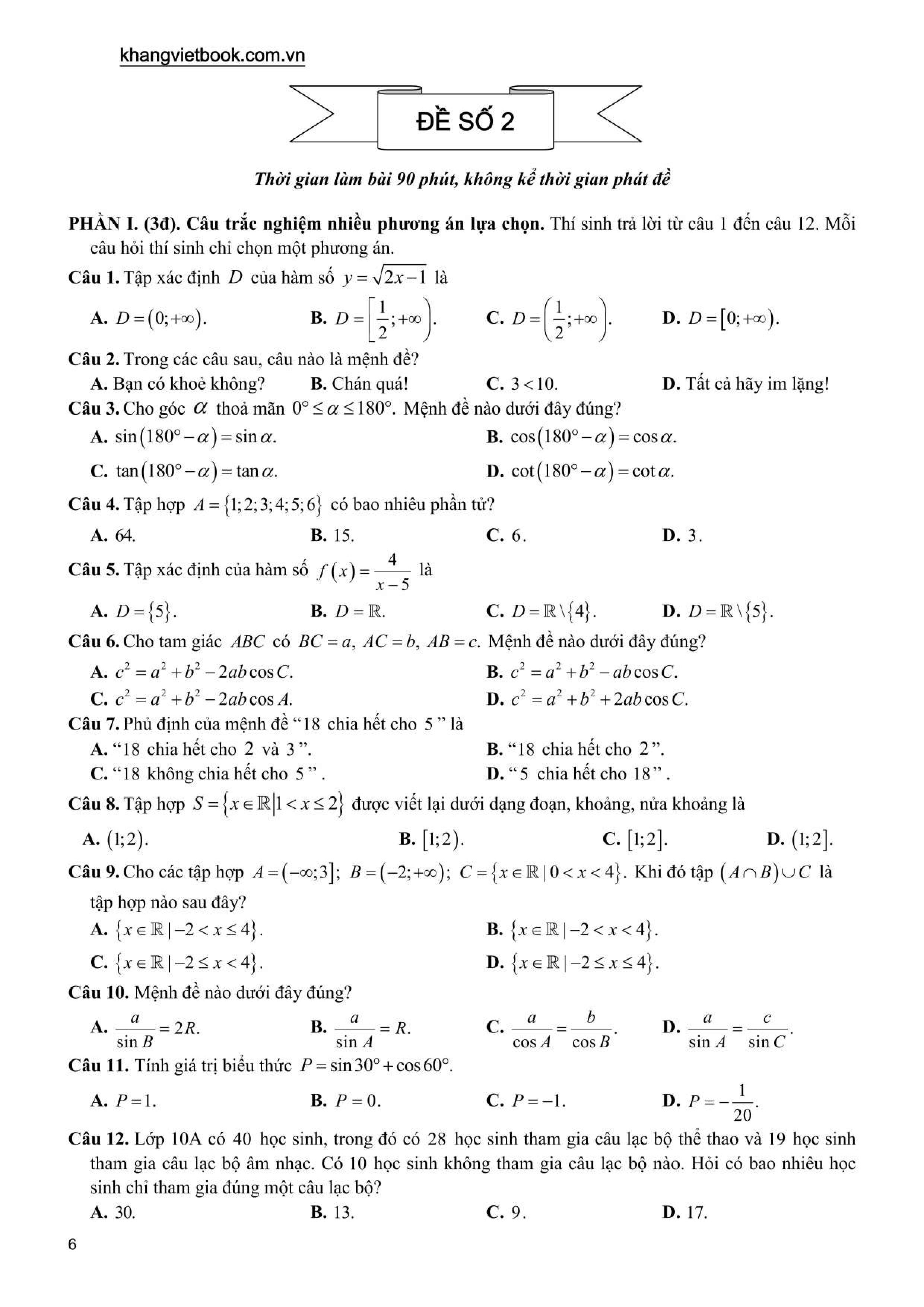 Tuyển Tập 48 Đề Kiểm Tra Định Kỳ Toán 10 - Ảnh 7