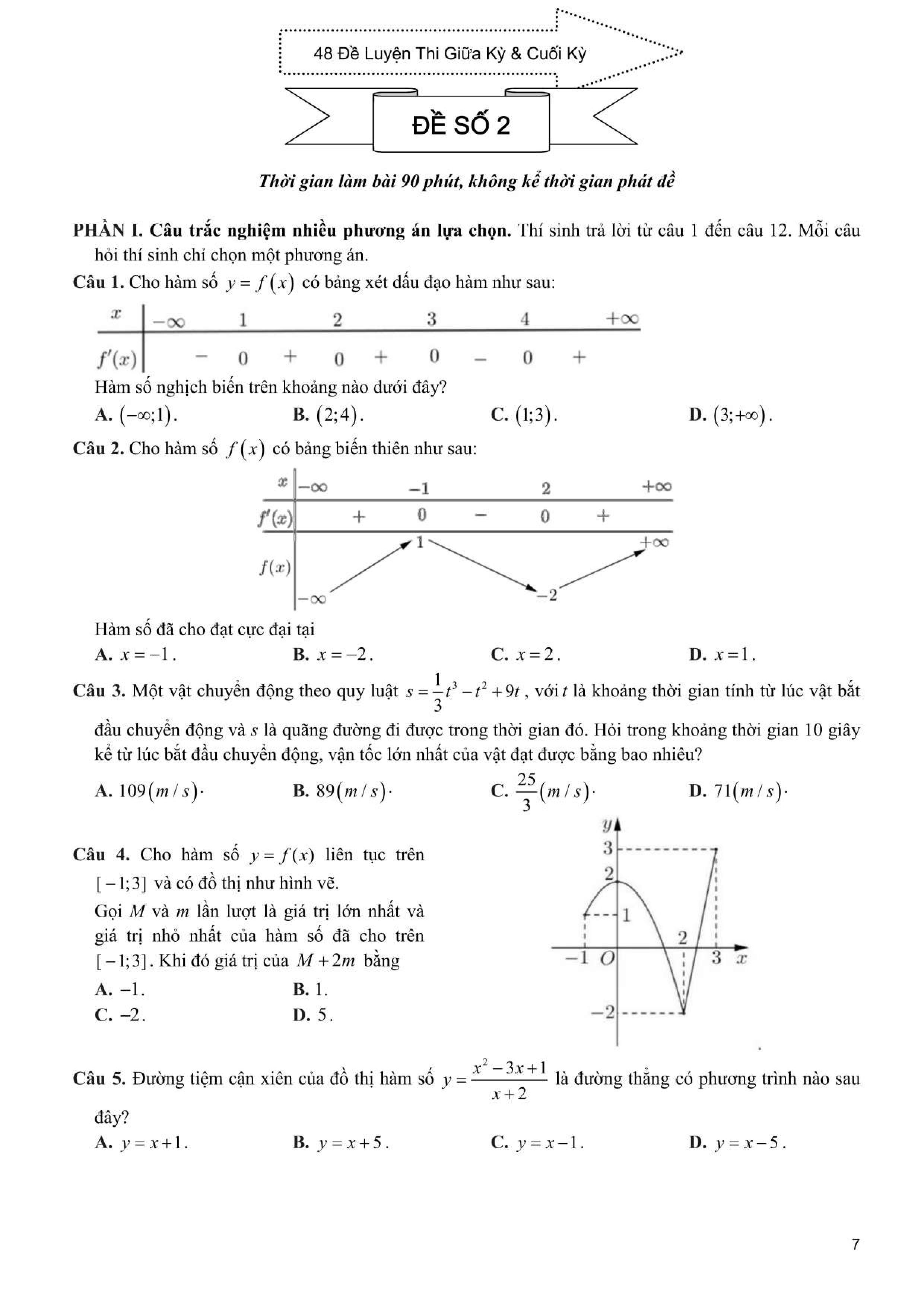 Tuyển Tập 48 Đề Kiểm Tra Định Kỳ Toán 12 - Ảnh 10
