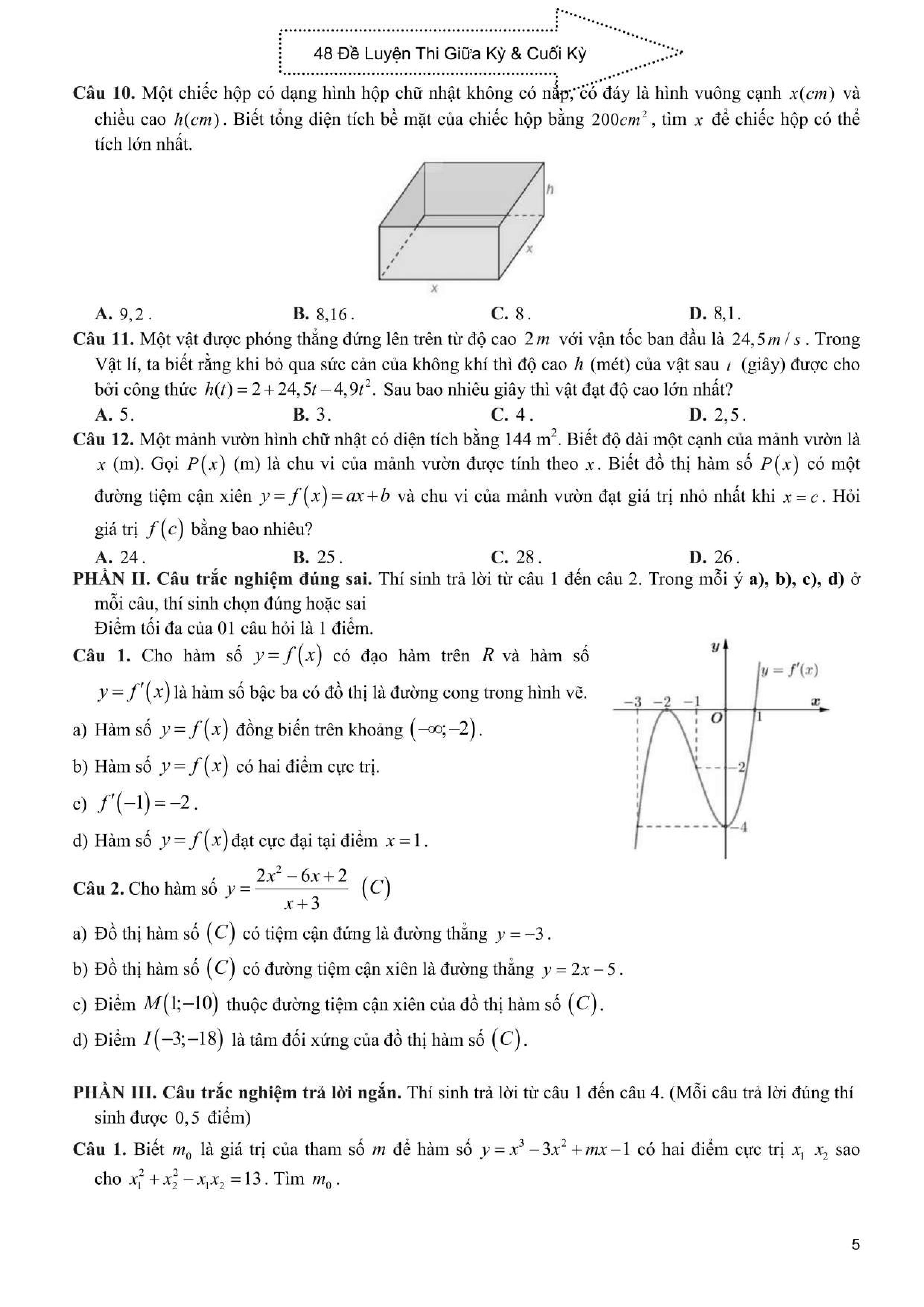 Tuyển Tập 48 Đề Kiểm Tra Định Kỳ Toán 12 - Ảnh 8