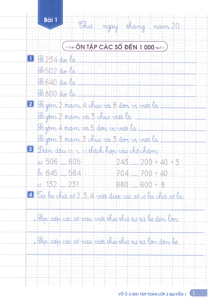 vở ô li bài tập toán 3 - quyển 1 - Ảnh 3