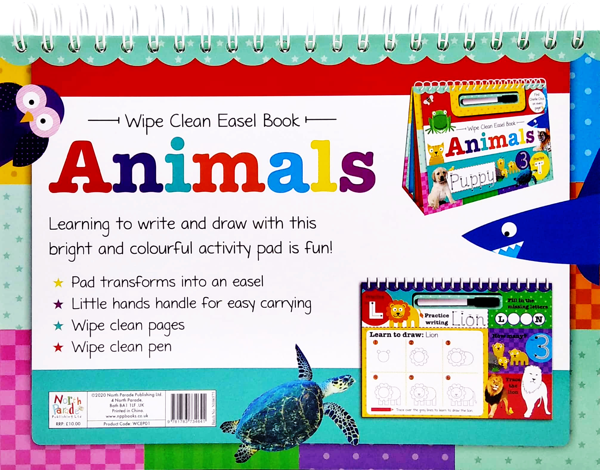 wipe clean easel book with pen - animals - Ảnh 6